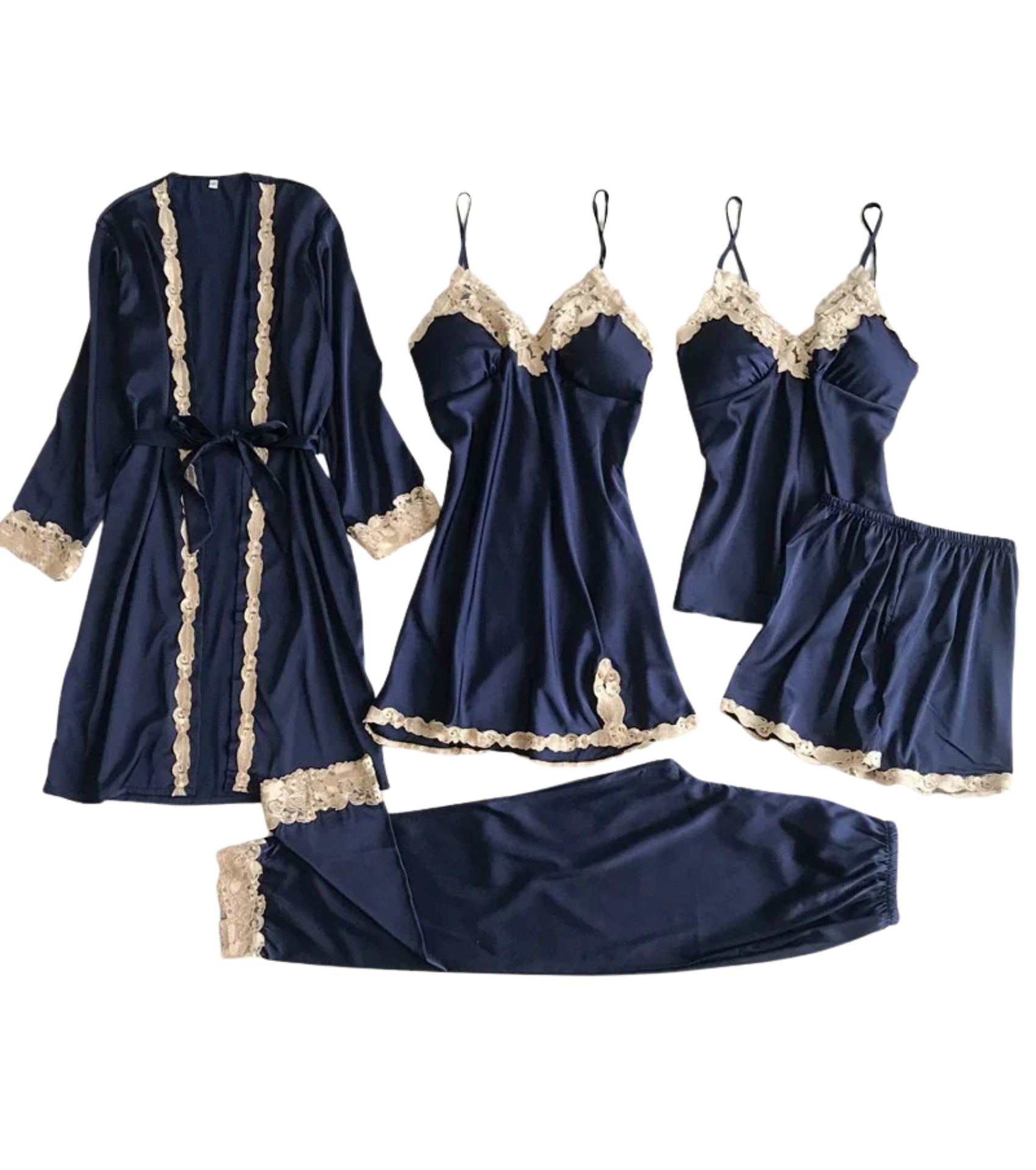 Women Satin Lace Nightwear Set – 5 Piece