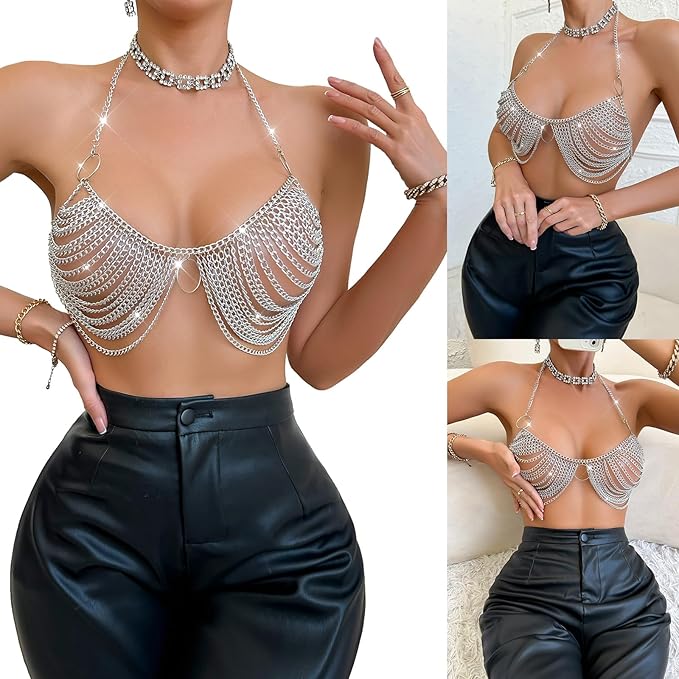 Luxury Layered Chain Halter Bralette Top