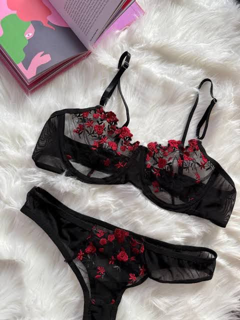 Romantic Embroidered Mesh Bra & Panty Set for Women
