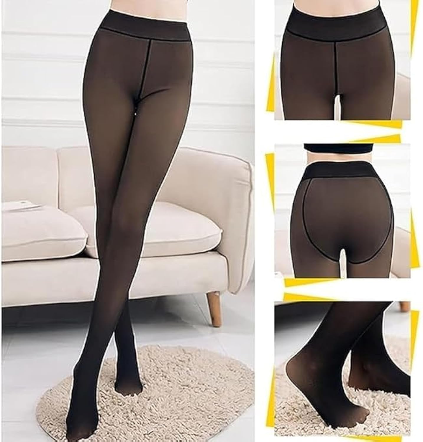 Dual Tone Fleece Lined Winter Pantyhose | Thick Warm Stockings Look Leggings
