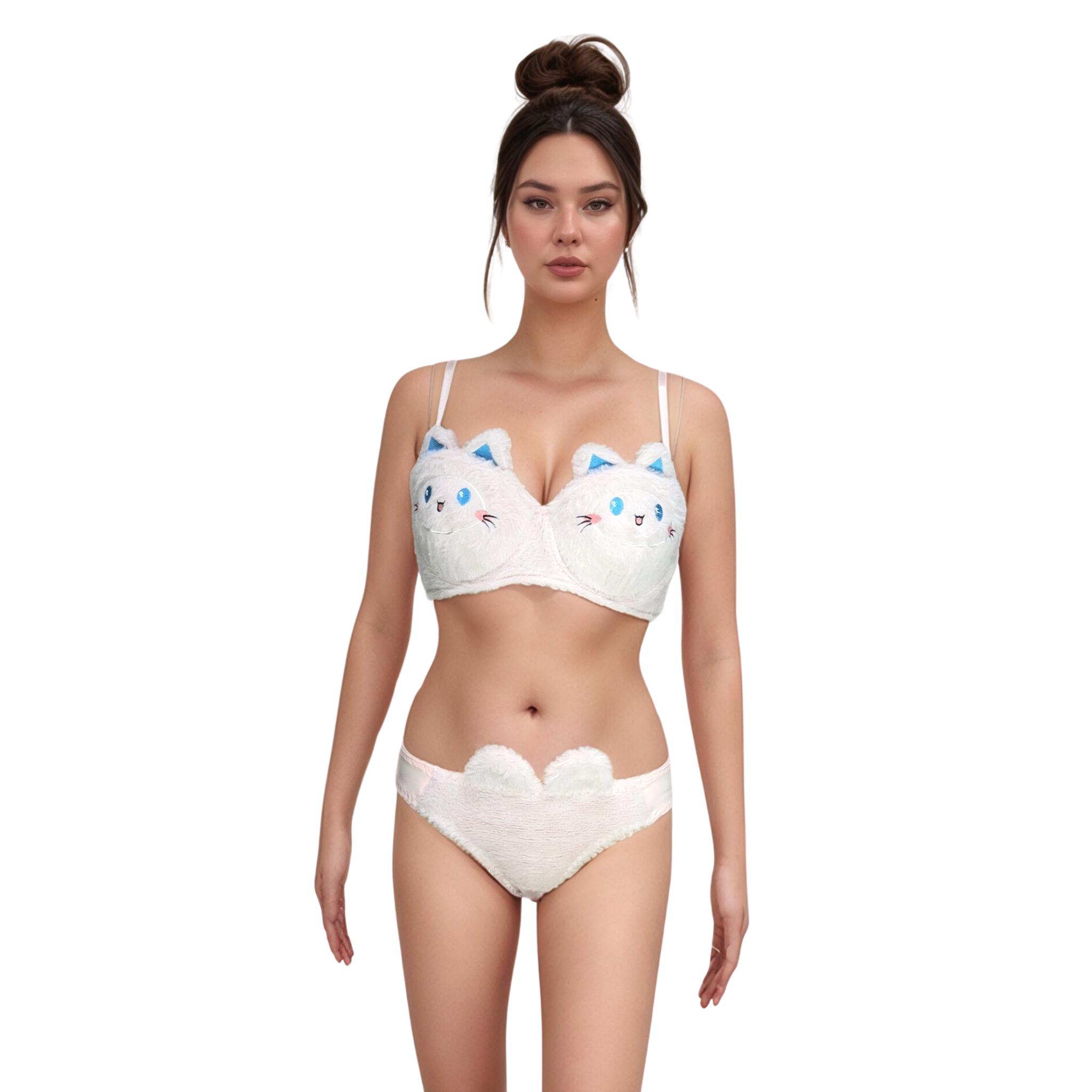 Women Sexy Kitty Furry Bra Set Baby Pink Plush