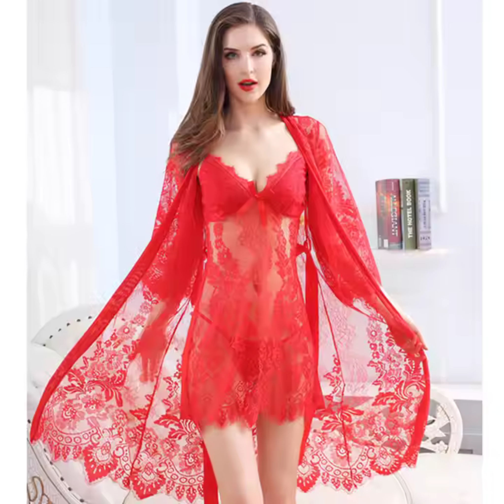 Hot Lingerie Nightwear Red Free Size Spandex & Polyester
