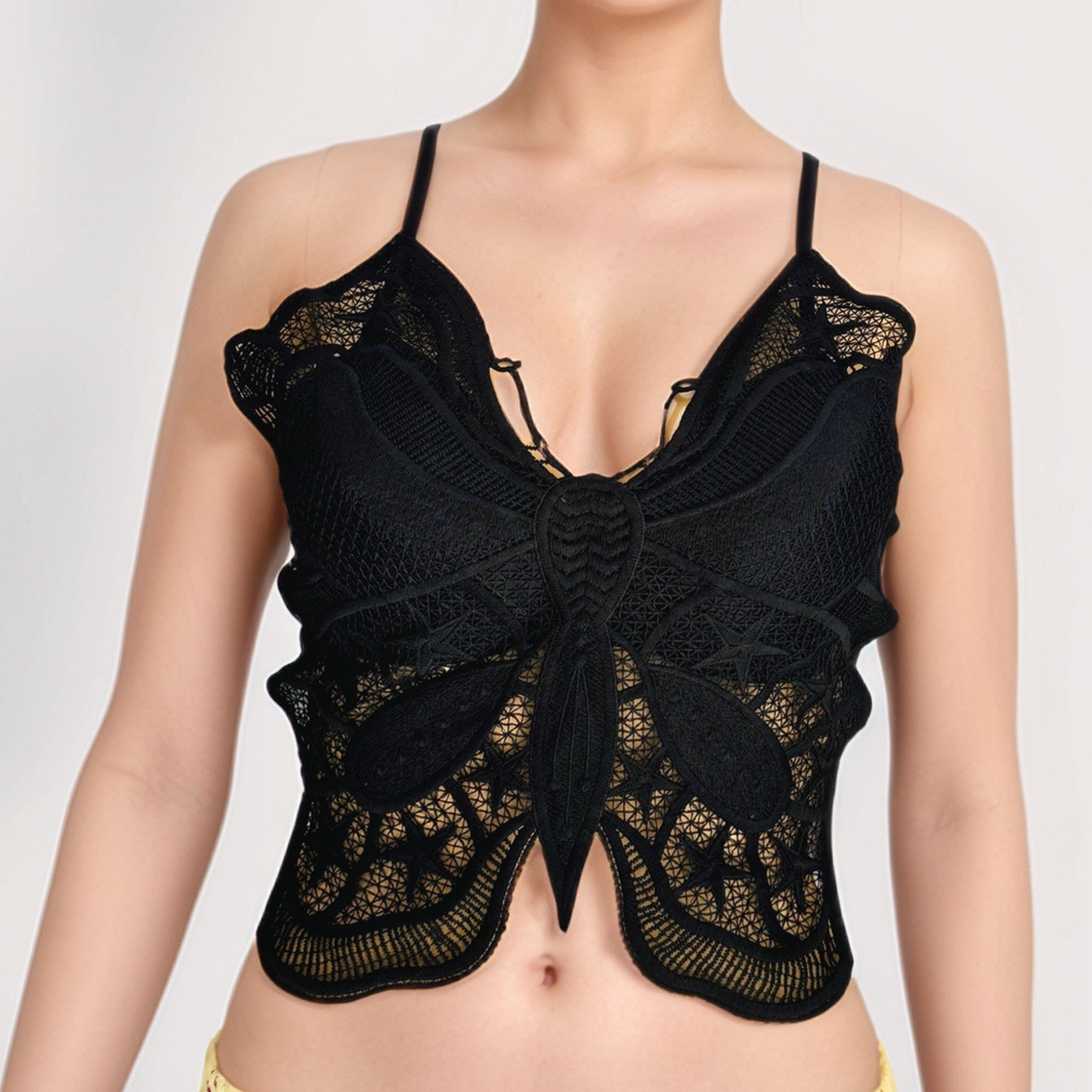 Sexy Cross Back Lace Crochet Embroidery Bra Tube Top for Women Black Free Size 90% Polyester 10% Spandex