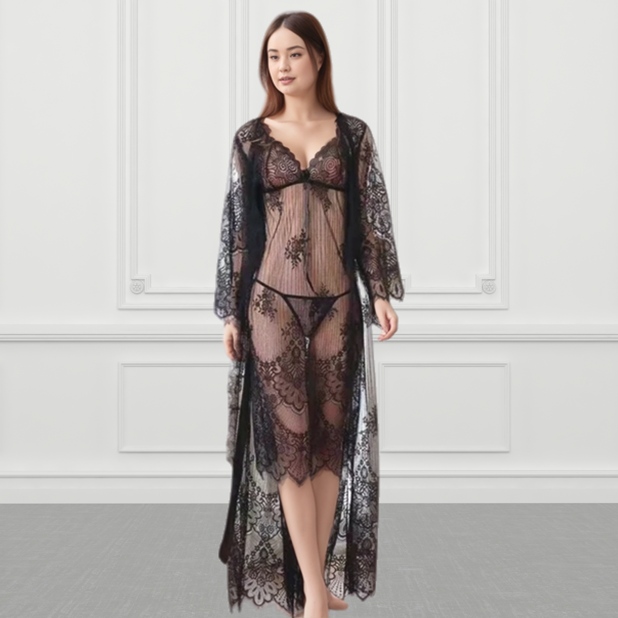 Sexy Temptation Lace Nightdress Black Free Size Nylon