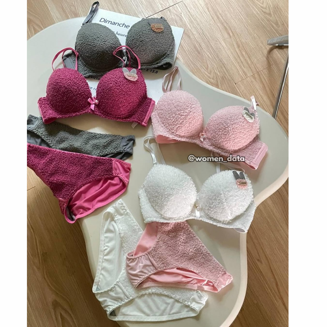 Cozy Textured Push-Up Bra & Panty Set | Soft Fleece Touch Lingerie