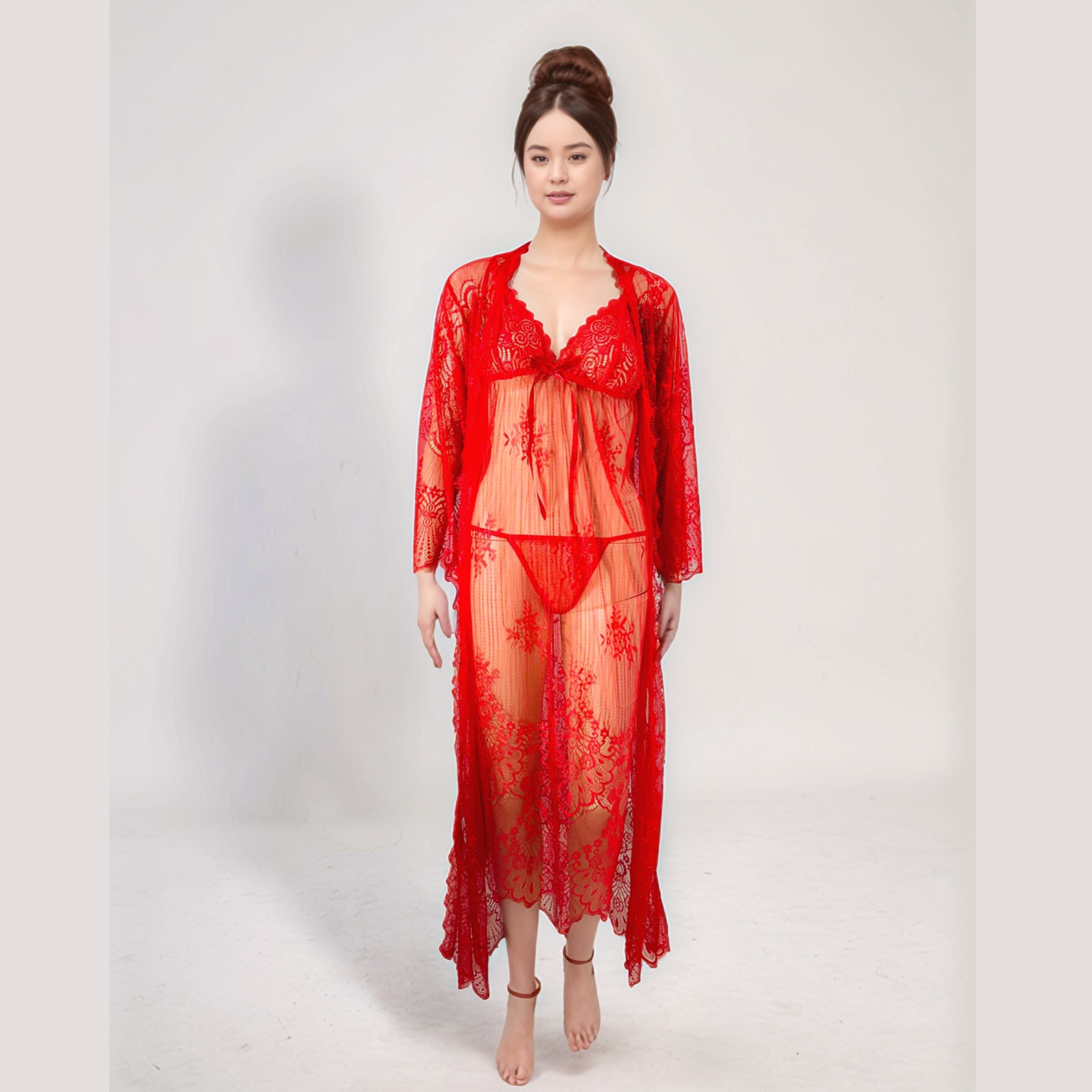 Sexy Temptation Lace Nightdress Red Free Size Nylon