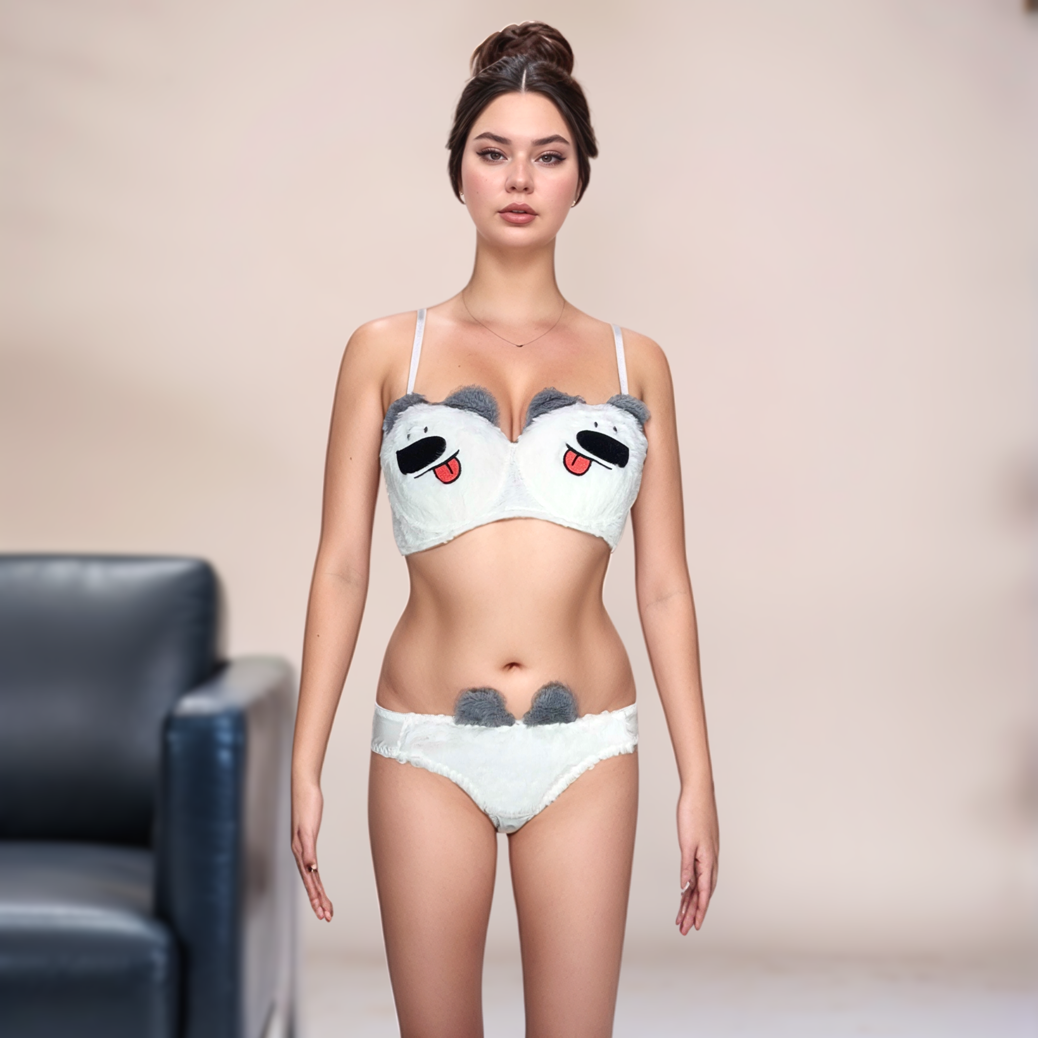 Soft Cute Cartoon Bra Panty Set White