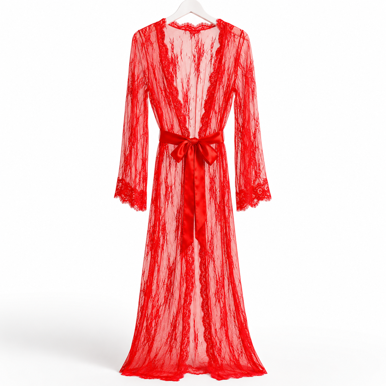 Sheer Lace Long Robe Lingerie Set