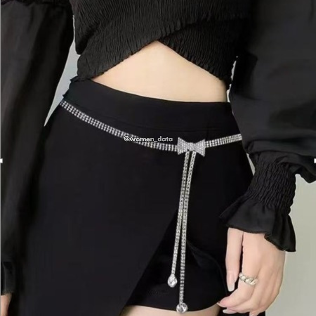 Rhinestone Bow Waist Chain