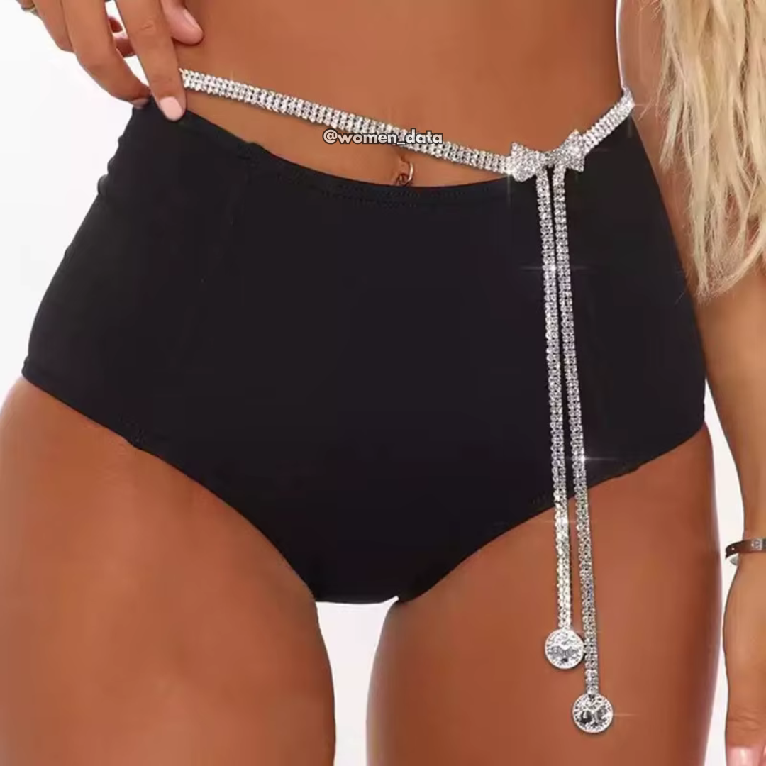 Rhinestone Bow Waist Chain