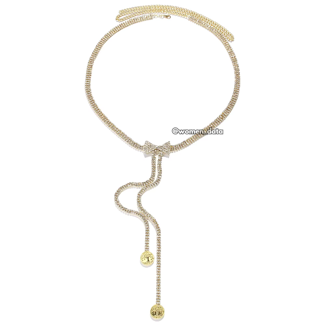 Rhinestone Bow Waist Chain