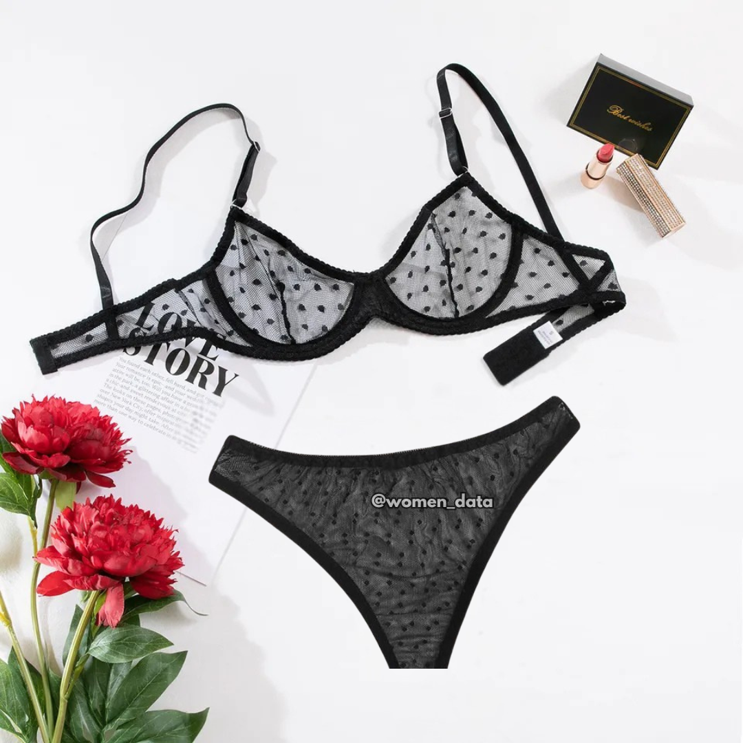 Sheer Mesh Black Lingerie Set