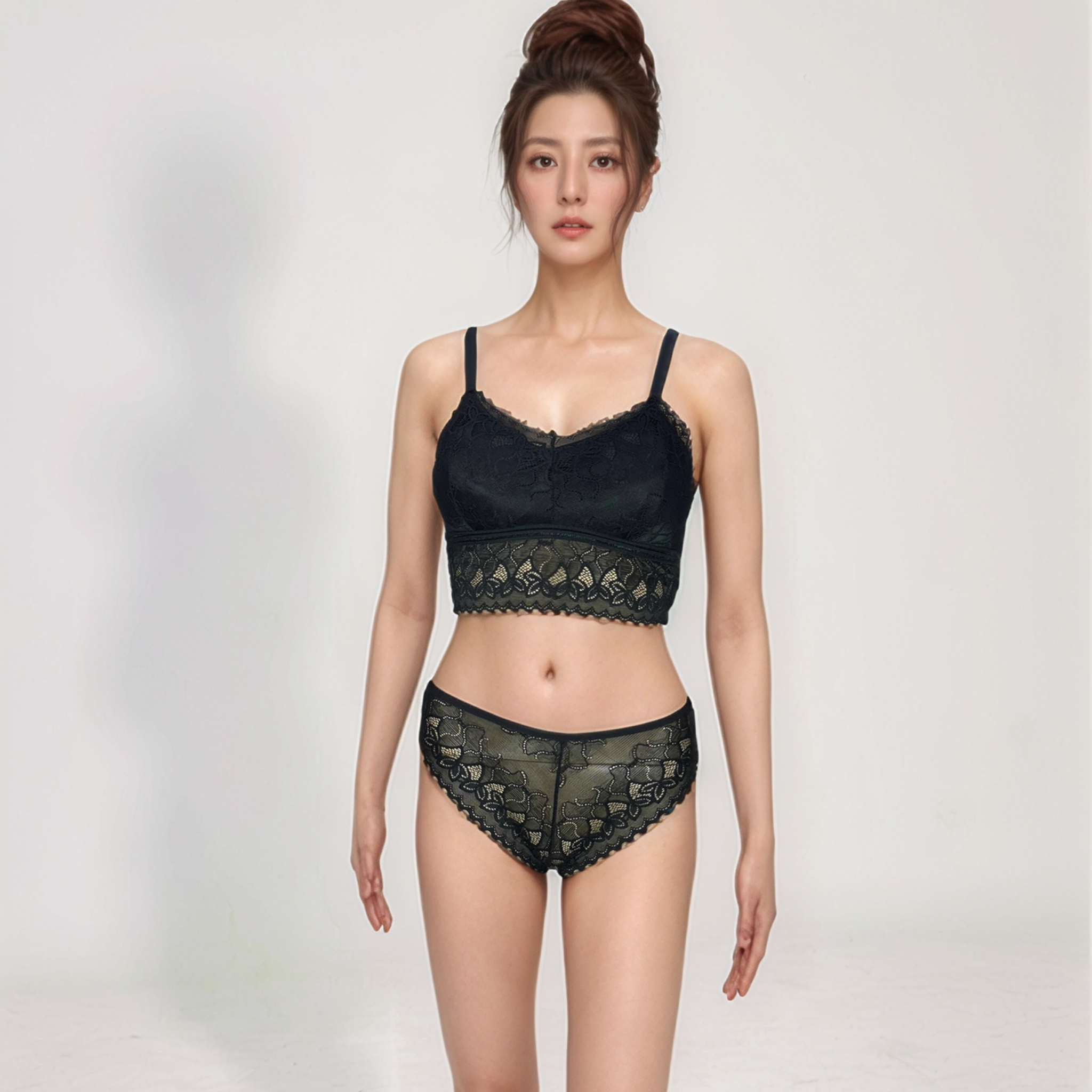 Fancy Lace Sexy Bra Panty Set Black Free Size