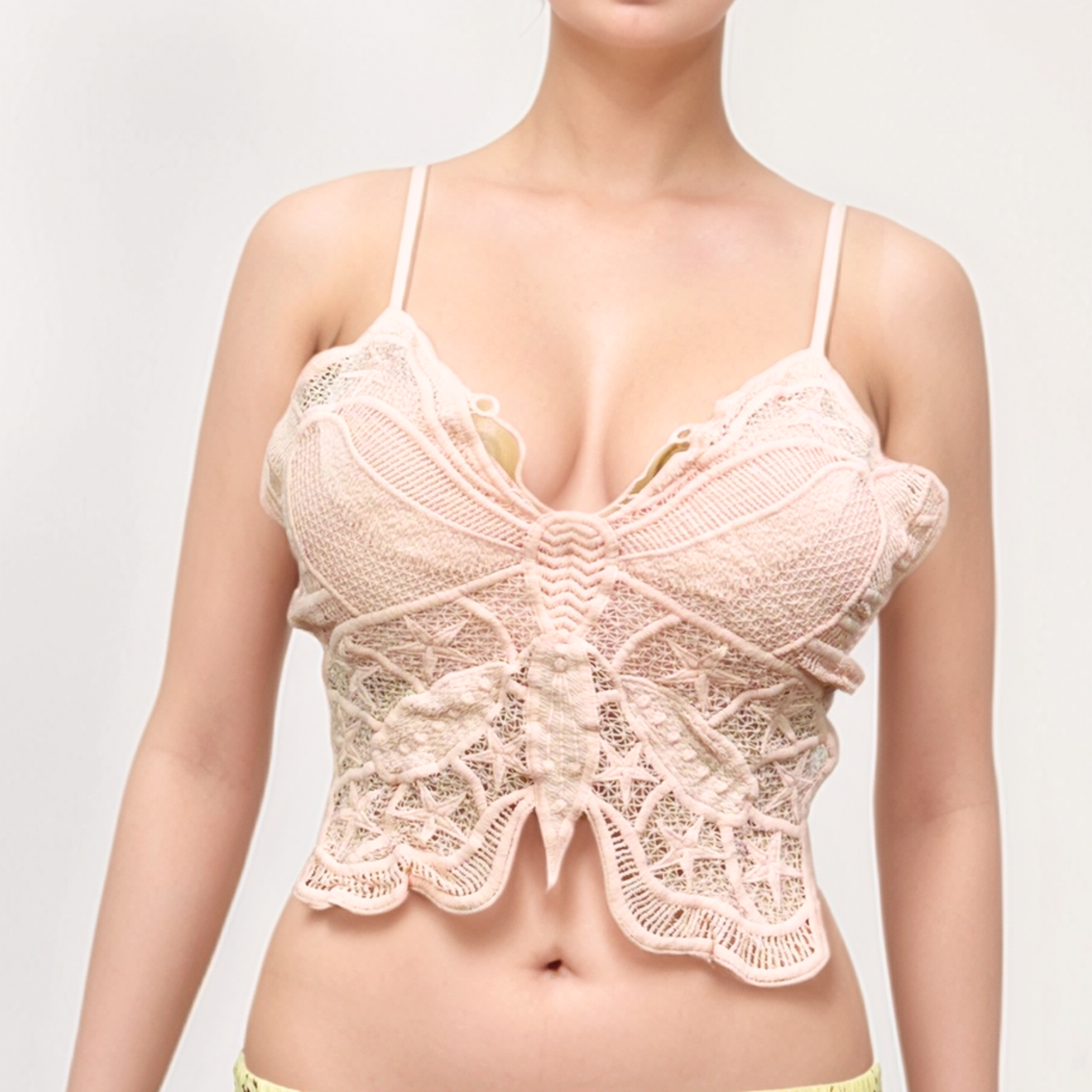 Sexy Cross Back Lace Crochet Embroidery Bra Tube Top for Women Light Pink Free Size 90% Polyester 10% Spandex