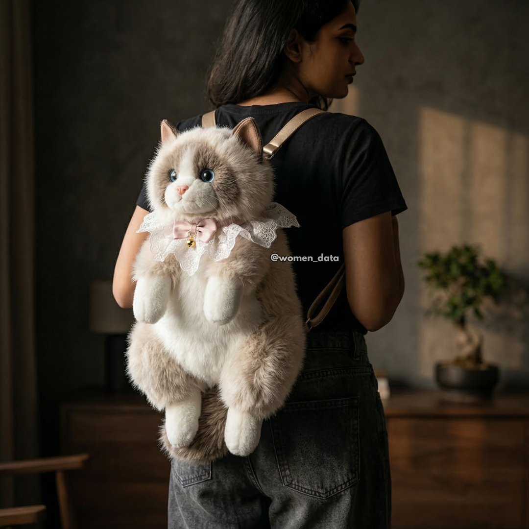 Kawaii Cat Plush Backpack with Meow Sound