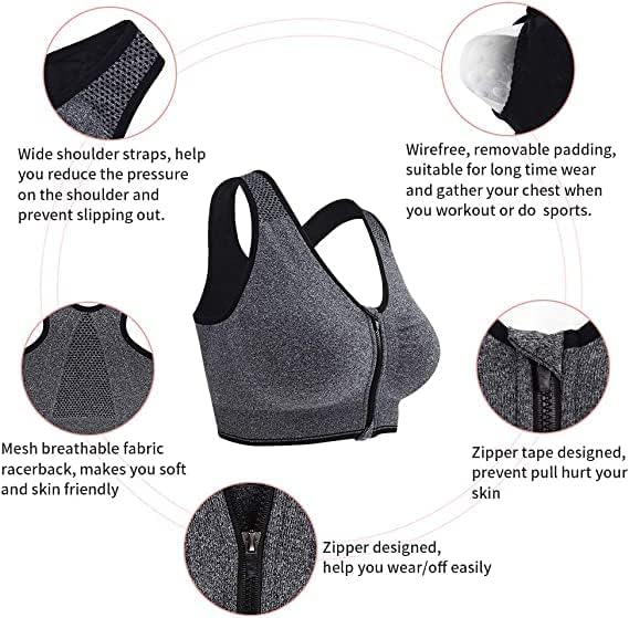 Front Zip Sports Wireless Bra | Cotton Lightly Padded Wire Free