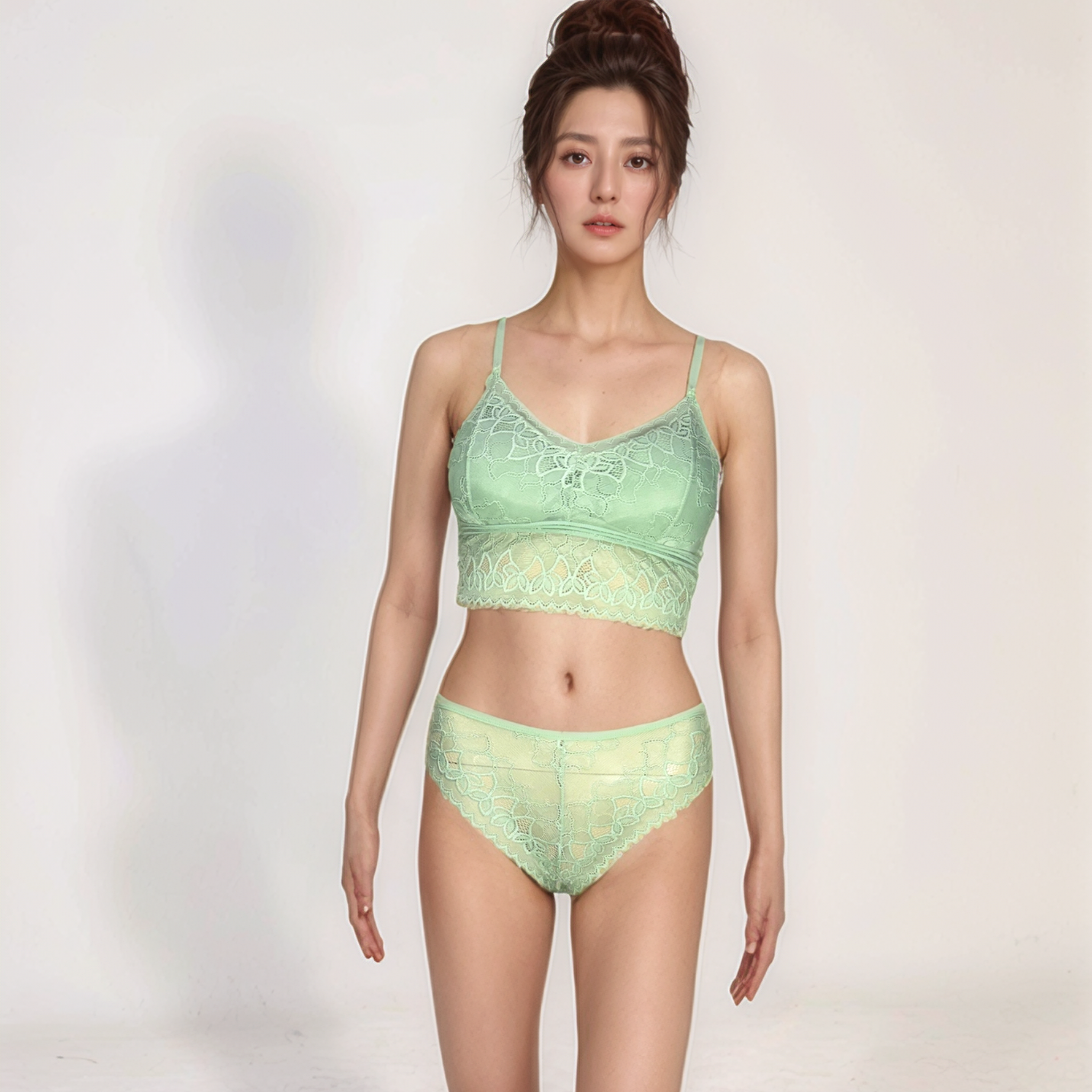 Fancy Lace Sexy Bra Panty Set light green Free Size