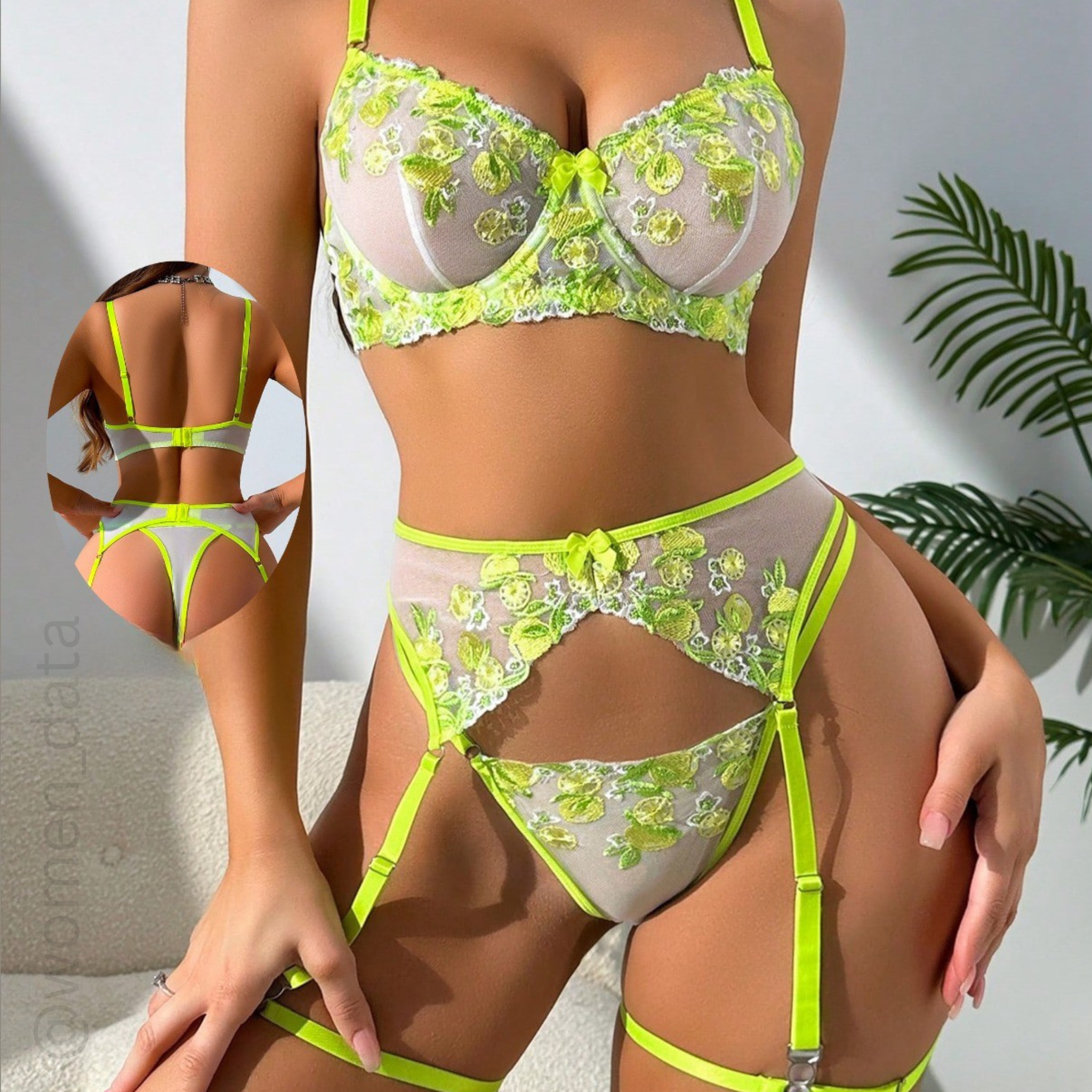 Lime Bloom Embroidered Lingerie