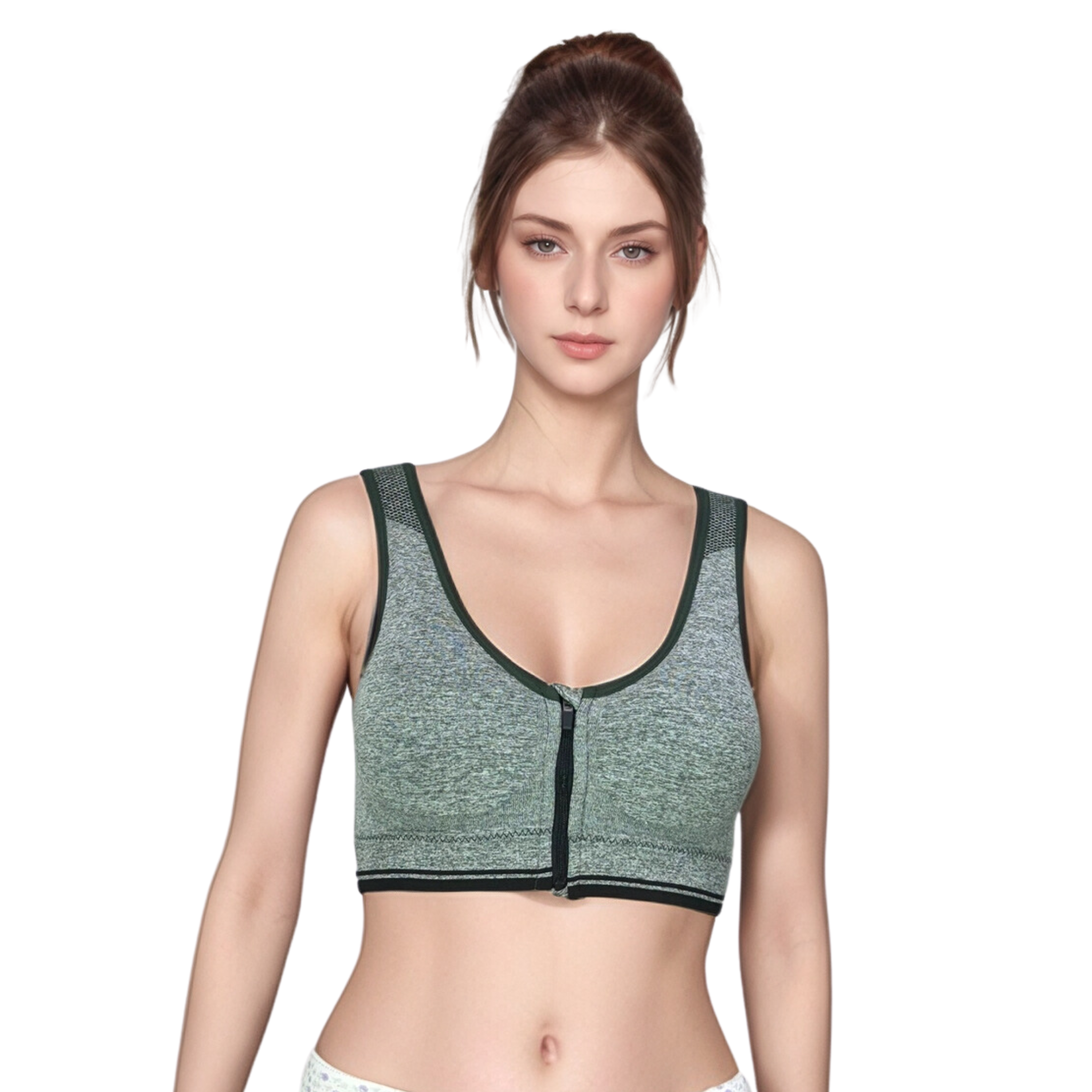 Cotton Lightly Padded Wire Free Sports Bra free Green