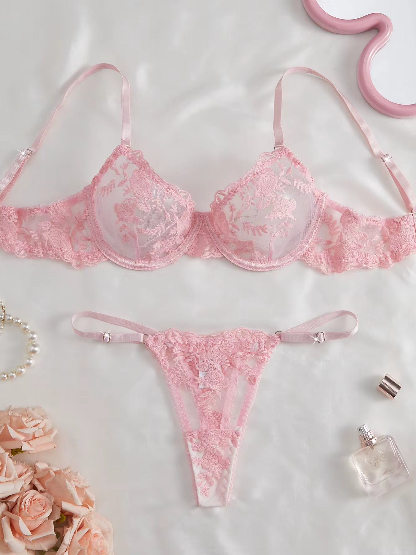 Blush Fantasy Pink Lace Bra & Thong Set