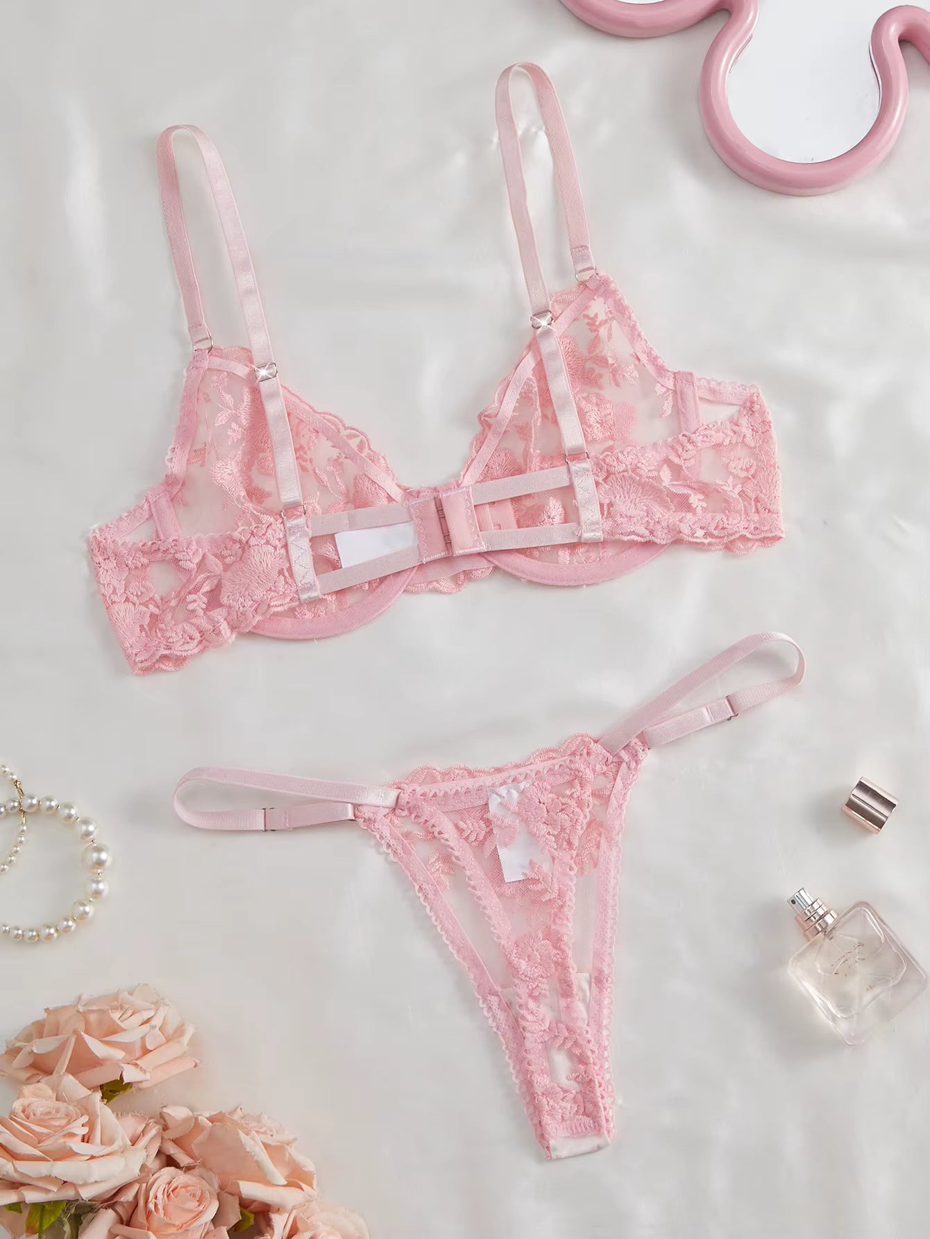 Blush Fantasy Pink Lace Bra & Thong Set