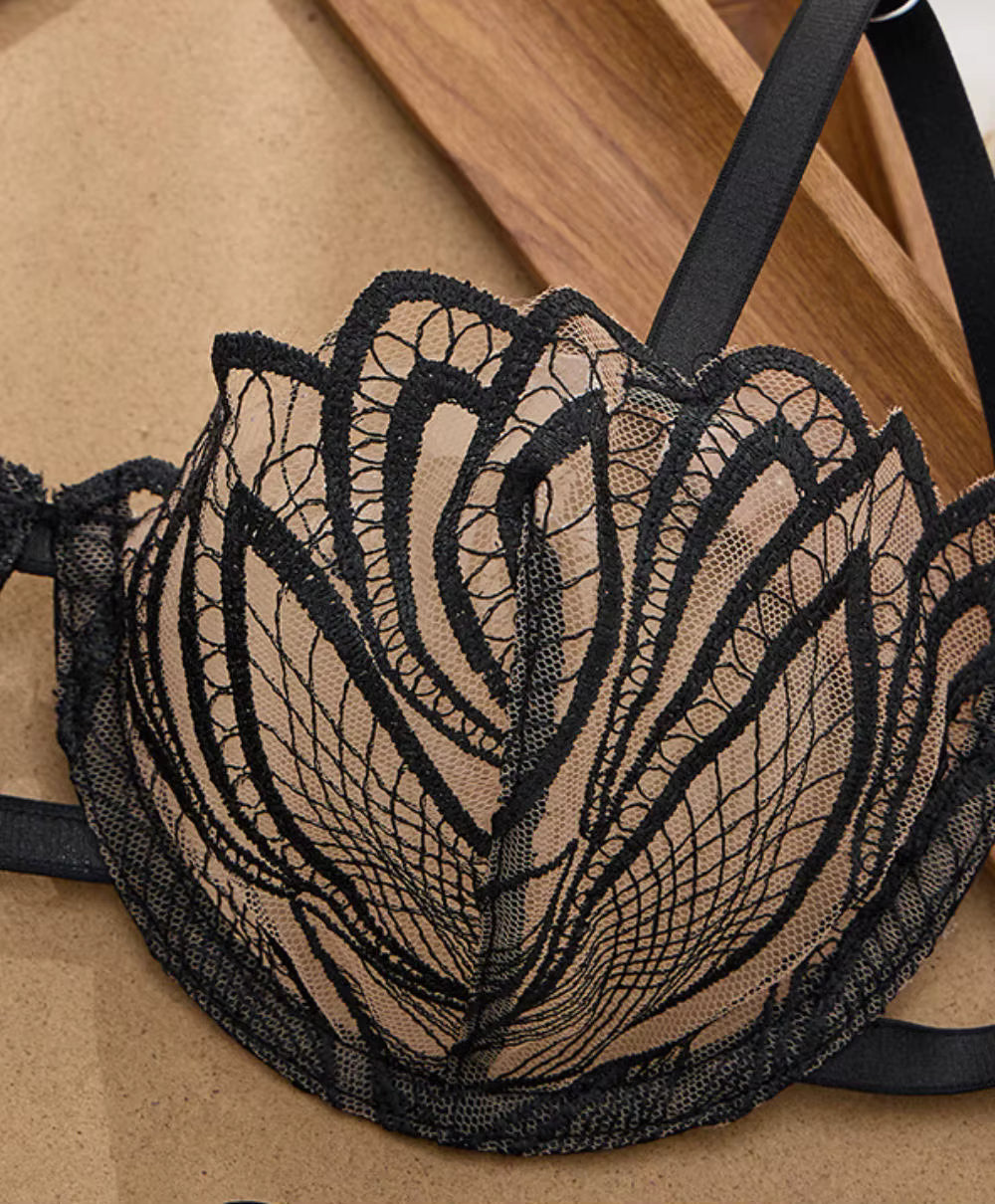 Midnight Bloom Black Lace Bra & Thong Set