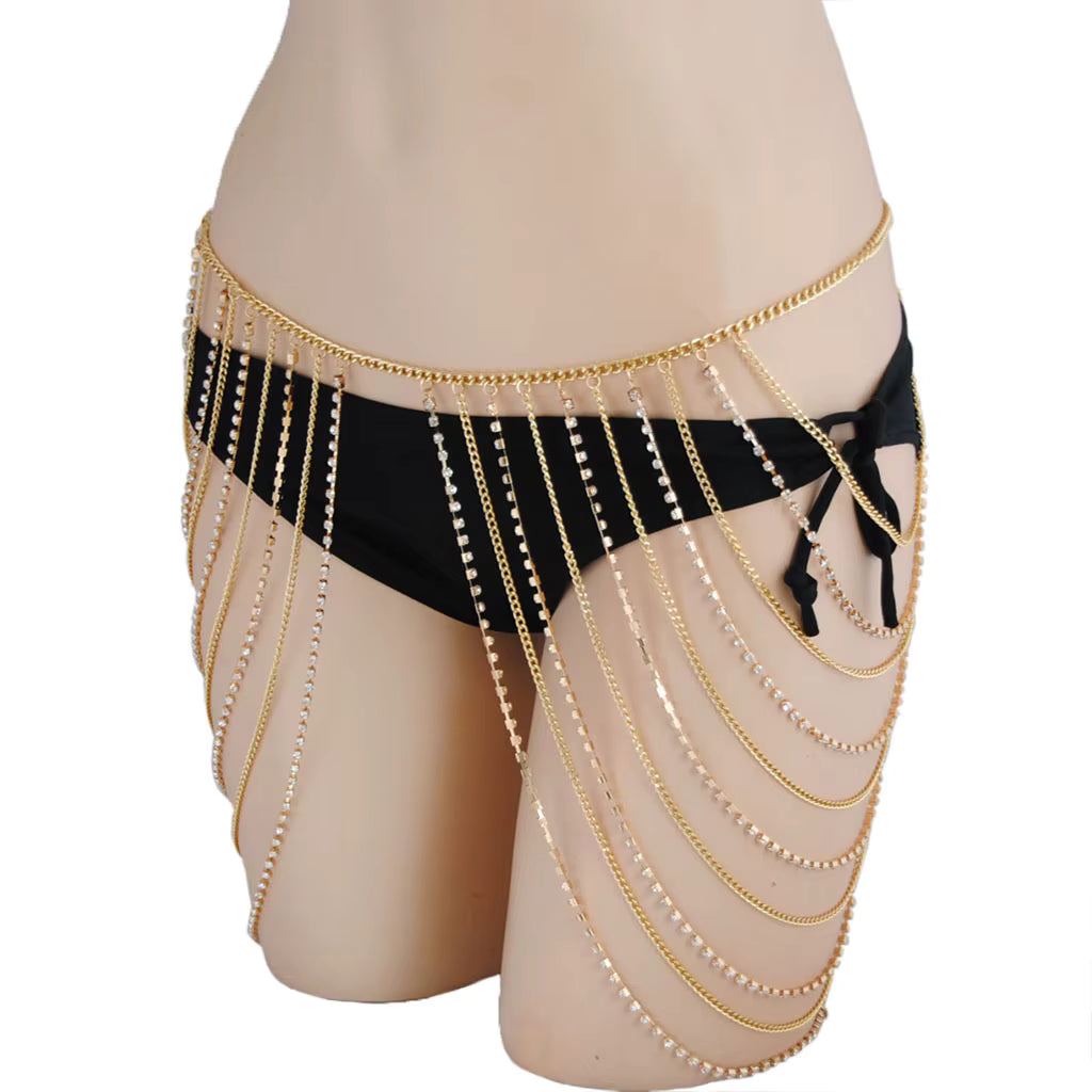 Multi-Layer Crystal Tassel Waist Chain