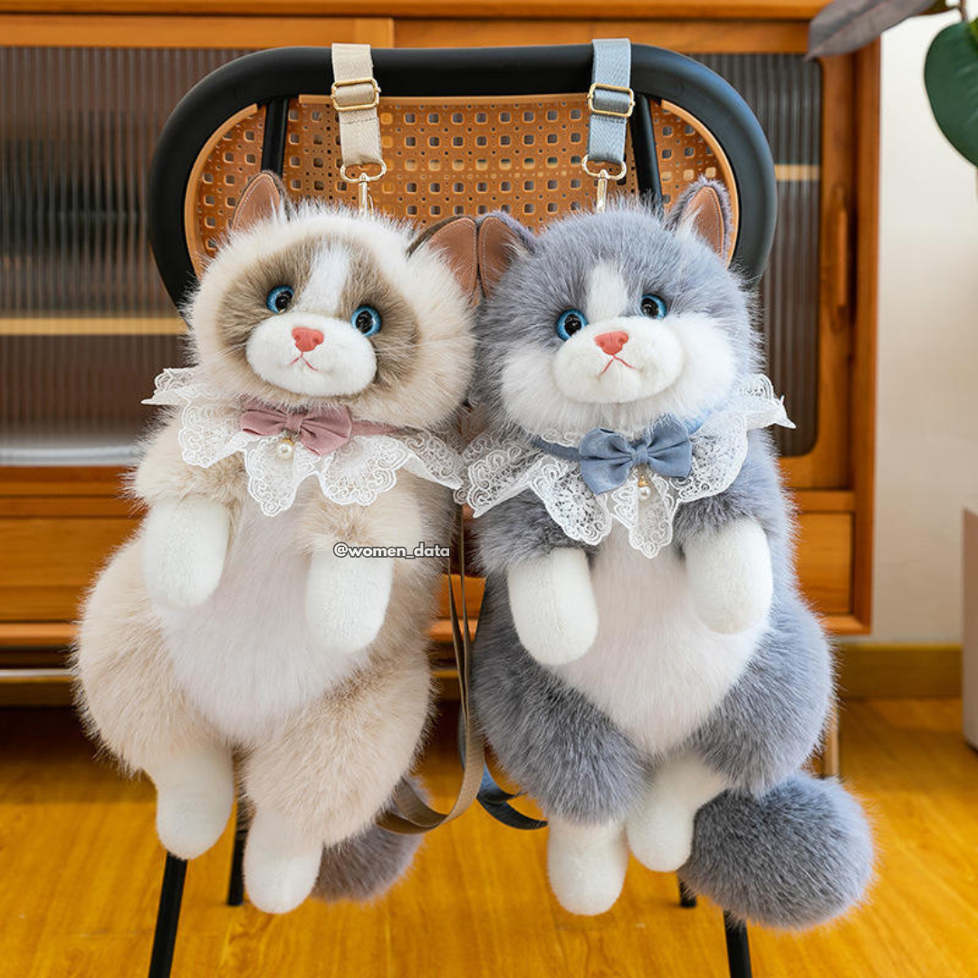 Kawaii Cat Plush Backpack with Meow Sound