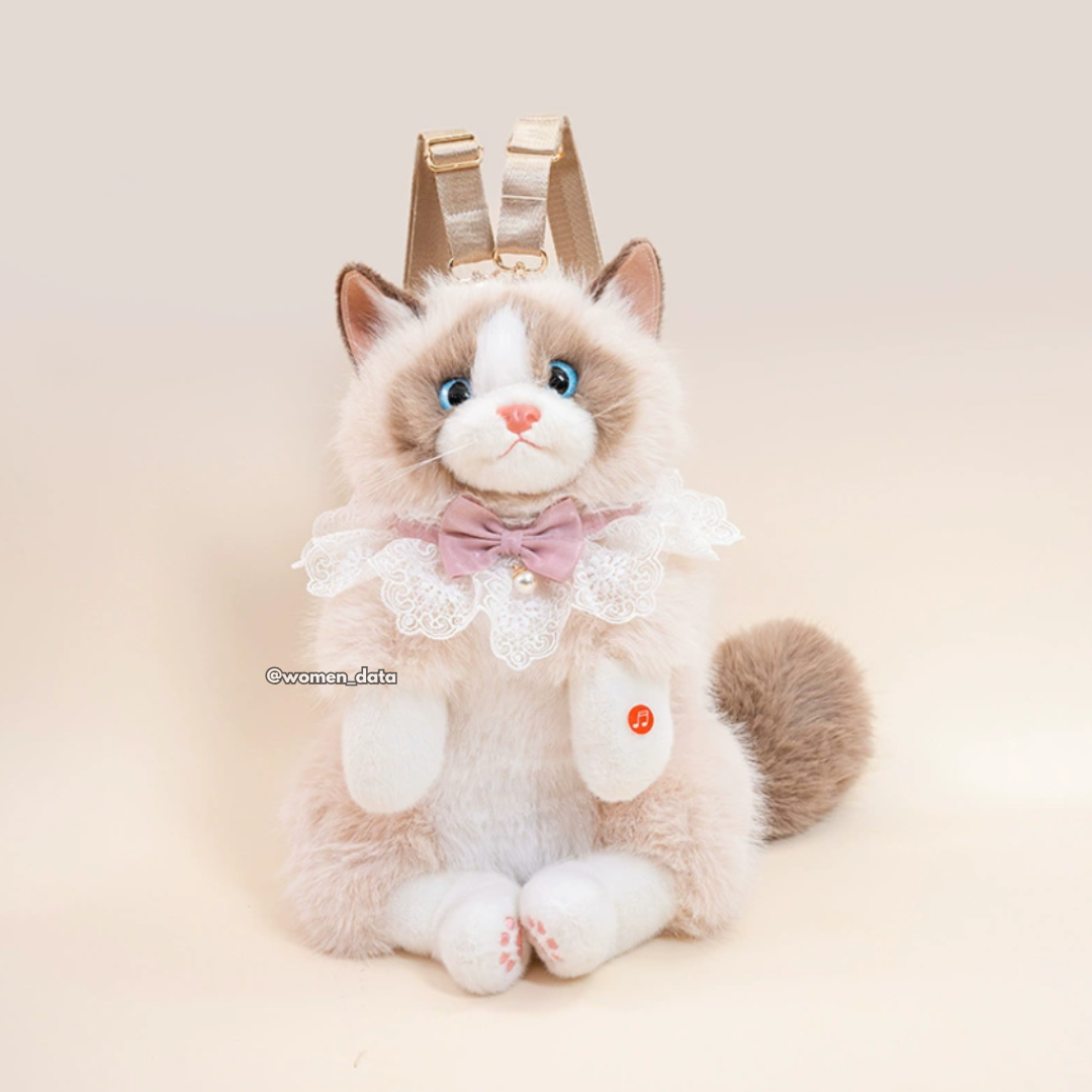 Kawaii Cat Plush Backpack with Meow Sound