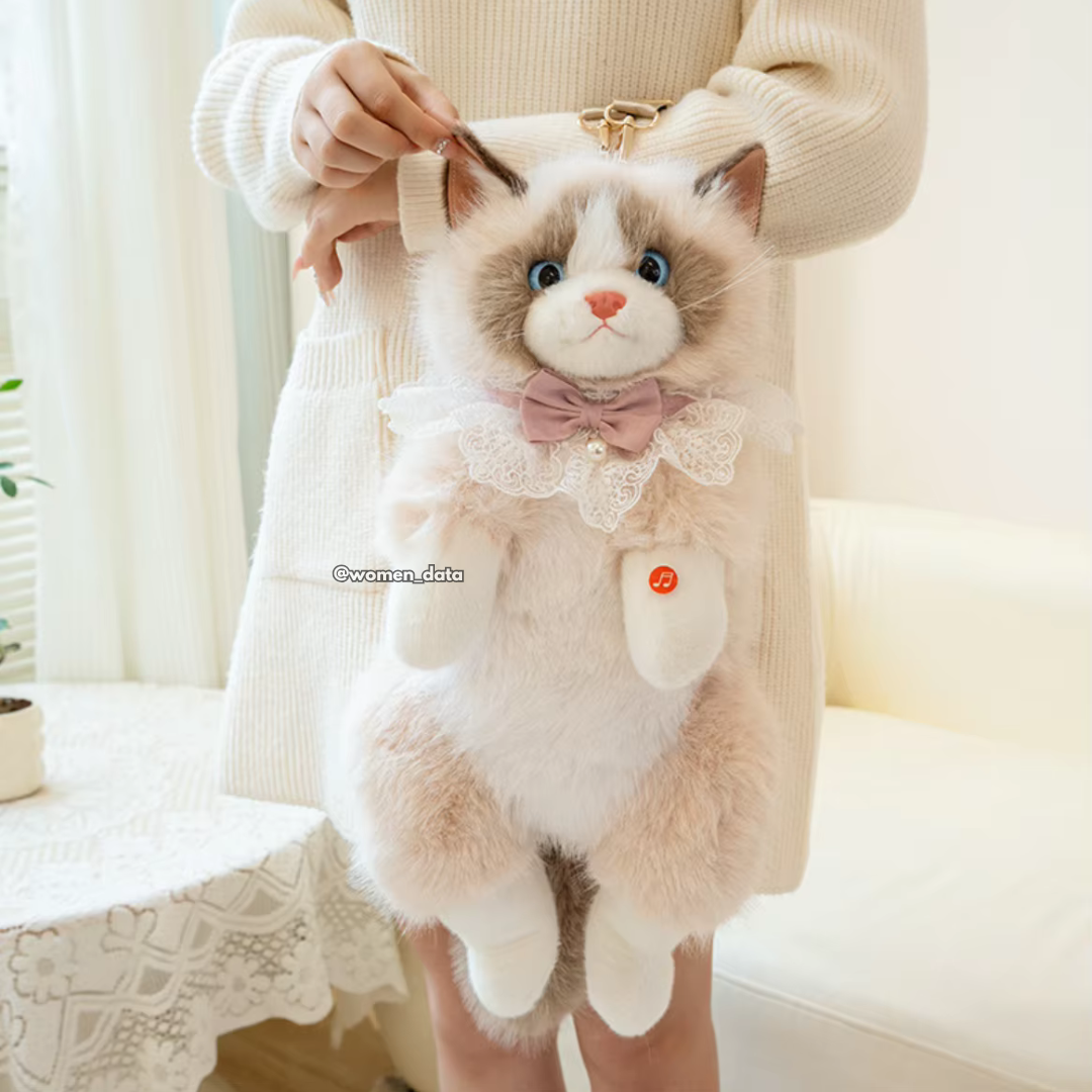 Kawaii Cat Plush Backpack with Meow Sound