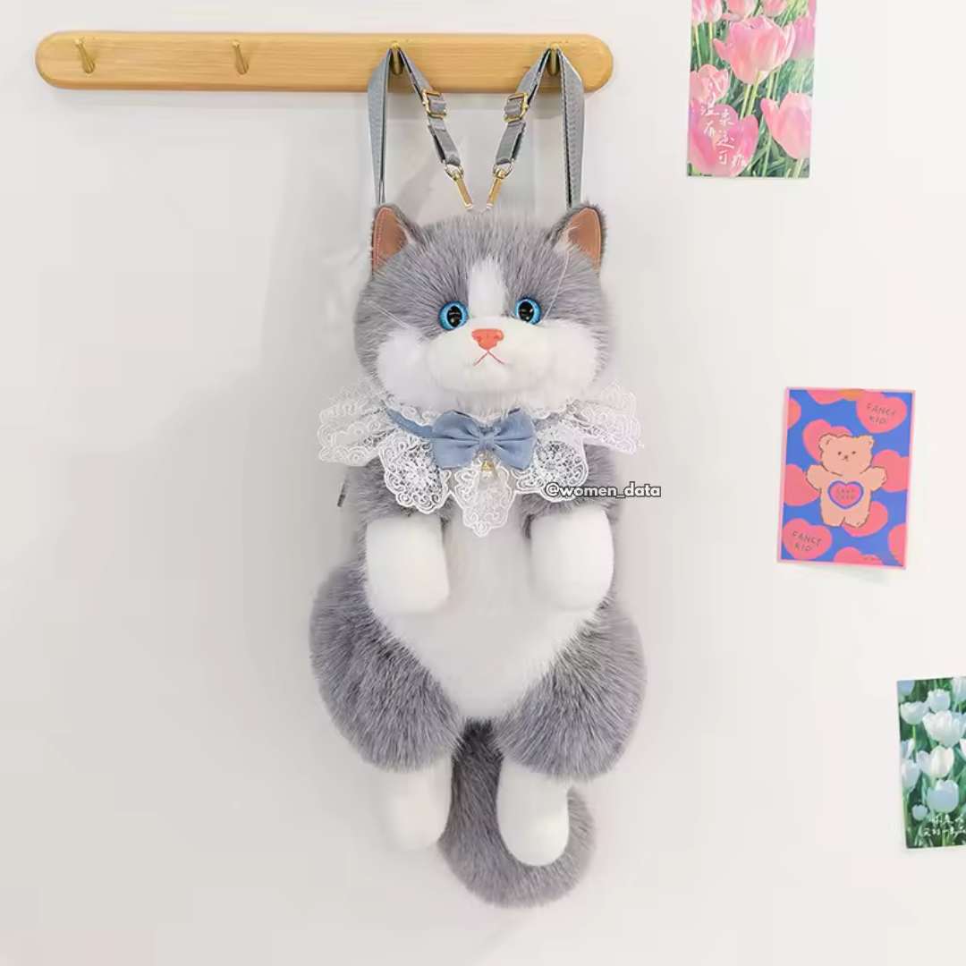 Kawaii Cat Plush Backpack with Meow Sound