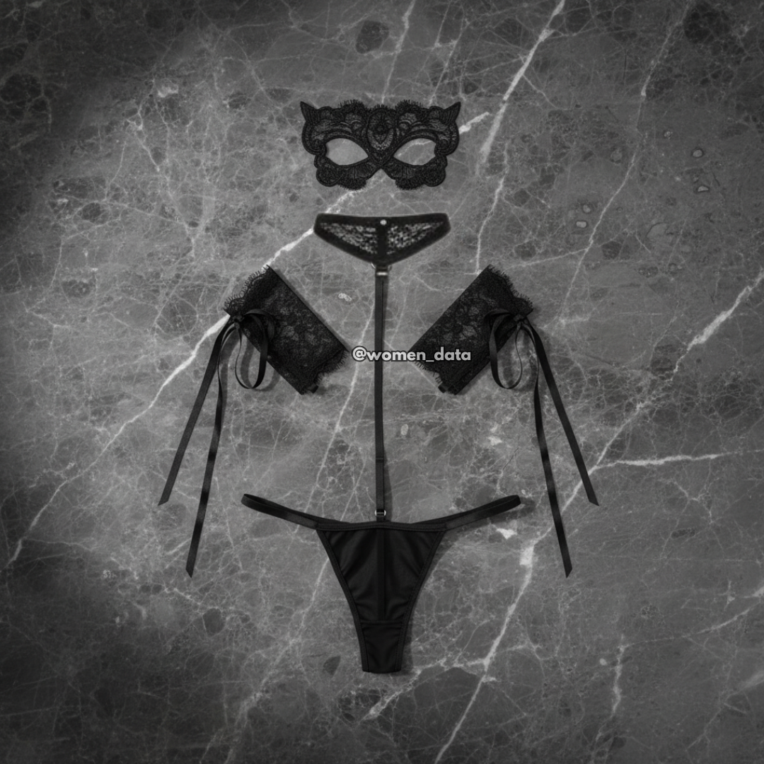 Red Lace Strappy Erotic Lingerie Set – Choker, Cuffs & G-String for Women