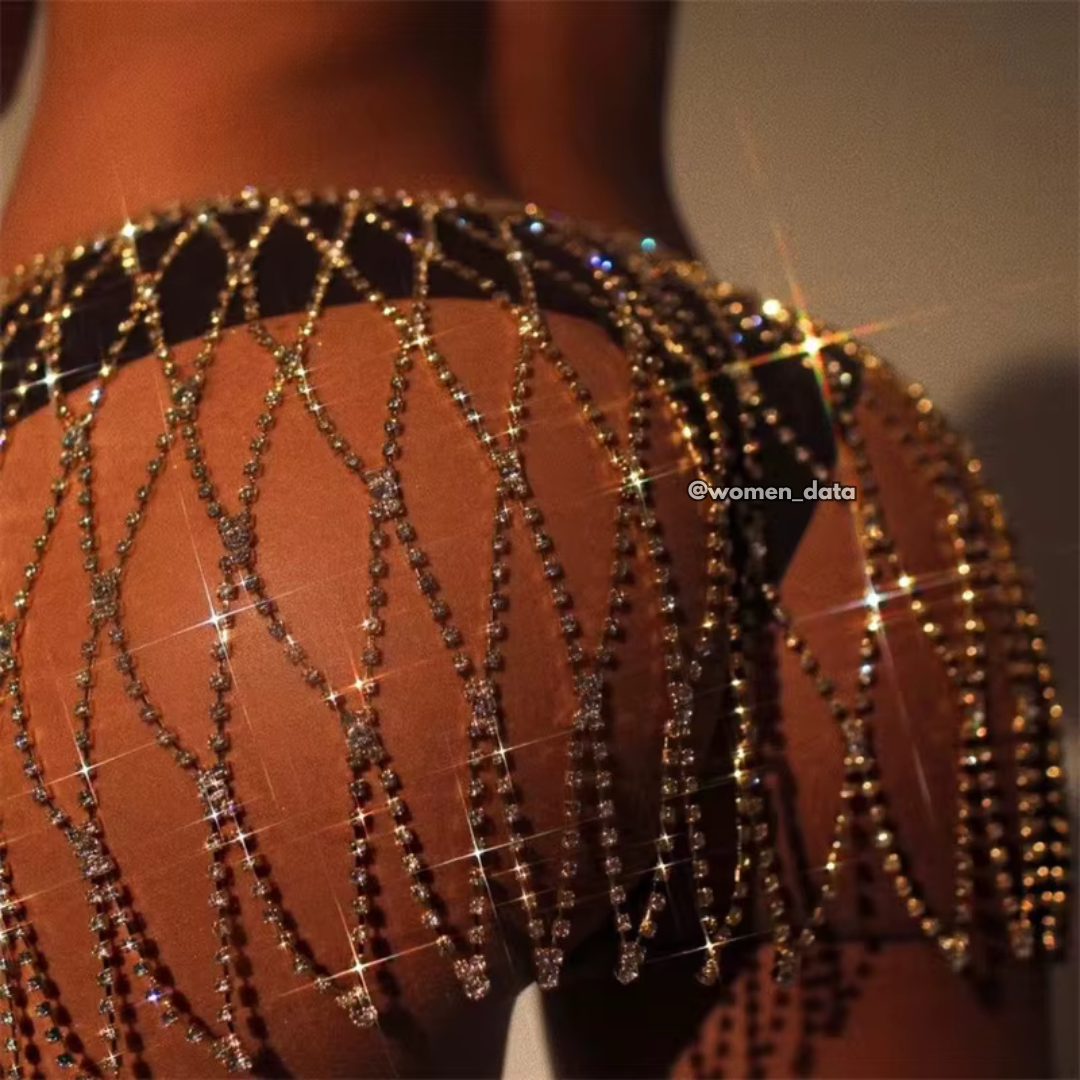Gold Rhinestone Body Chain Skirt