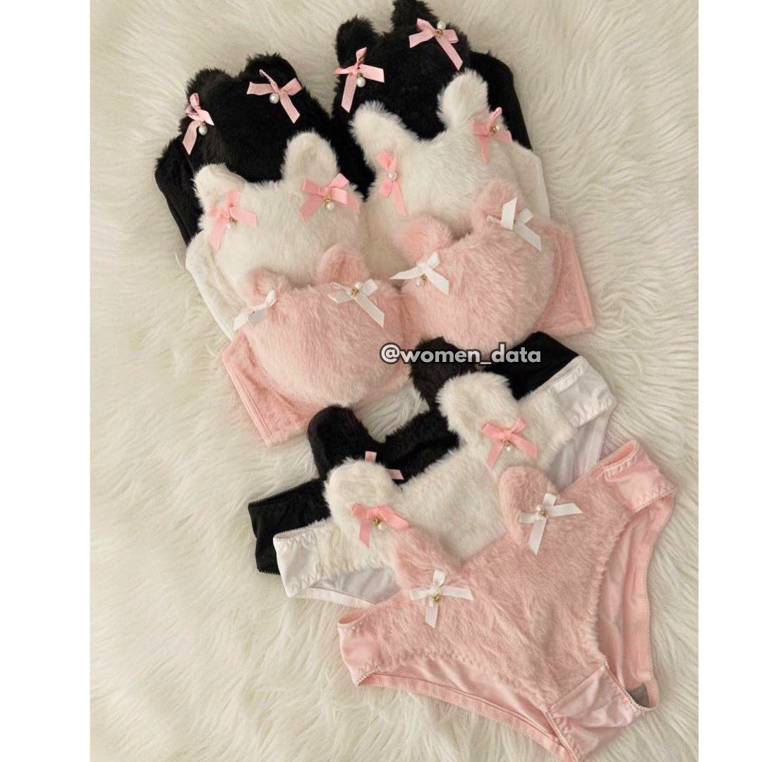 Women’s Winter Furry Meow Bra & Panty Set