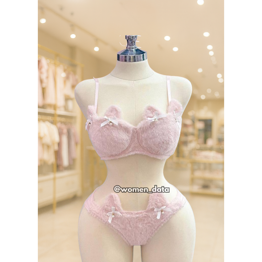 Women’s Winter Furry Meow Bra & Panty Set