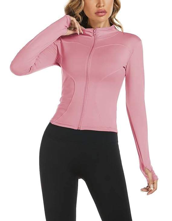 Lightweight Sports Running Jacket Slim Fit Stretchy Full Zip Athletic Workout Jacket with Thumb Holes | Women Data