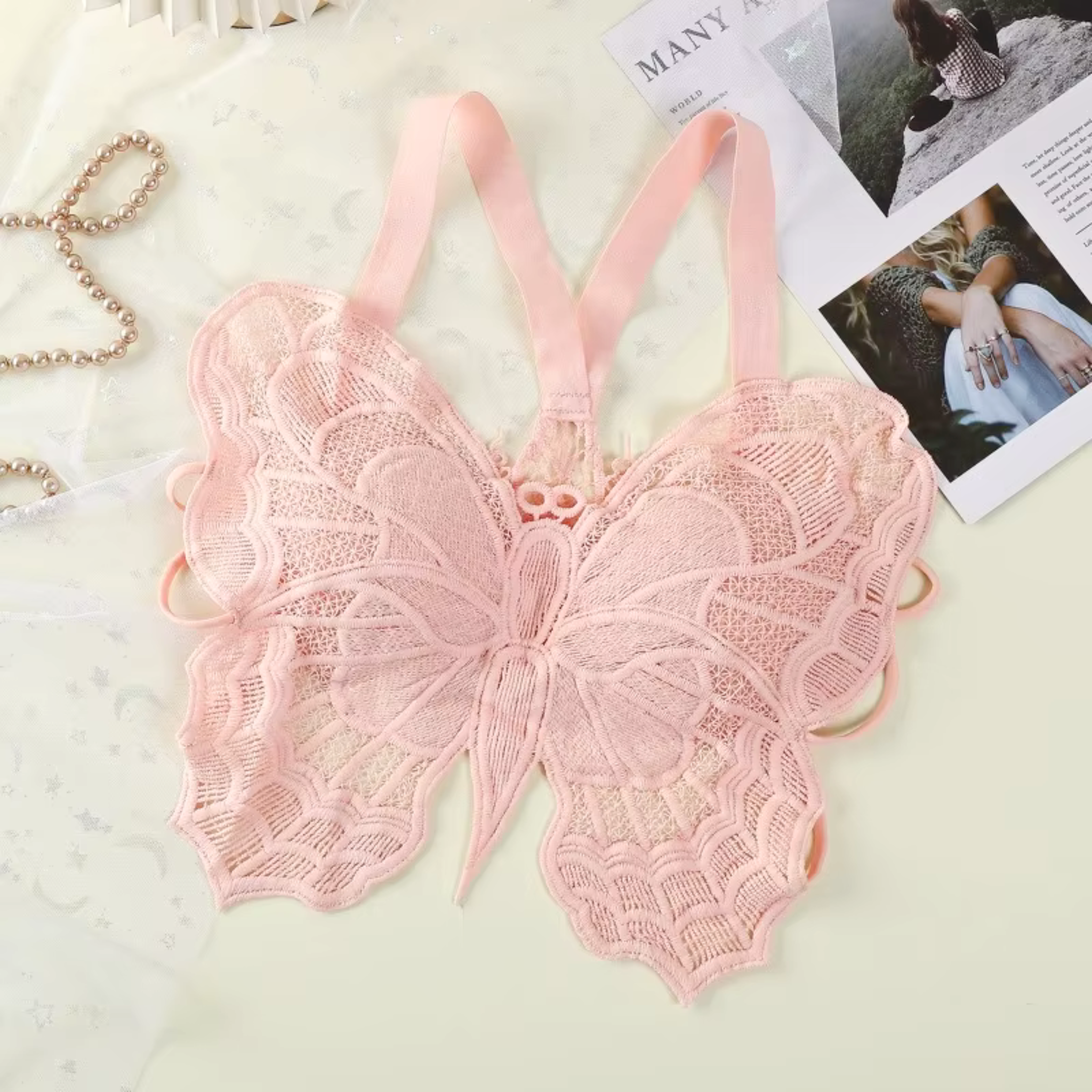 Lace Back with Cross Shoulder Straps Fancy Bralette