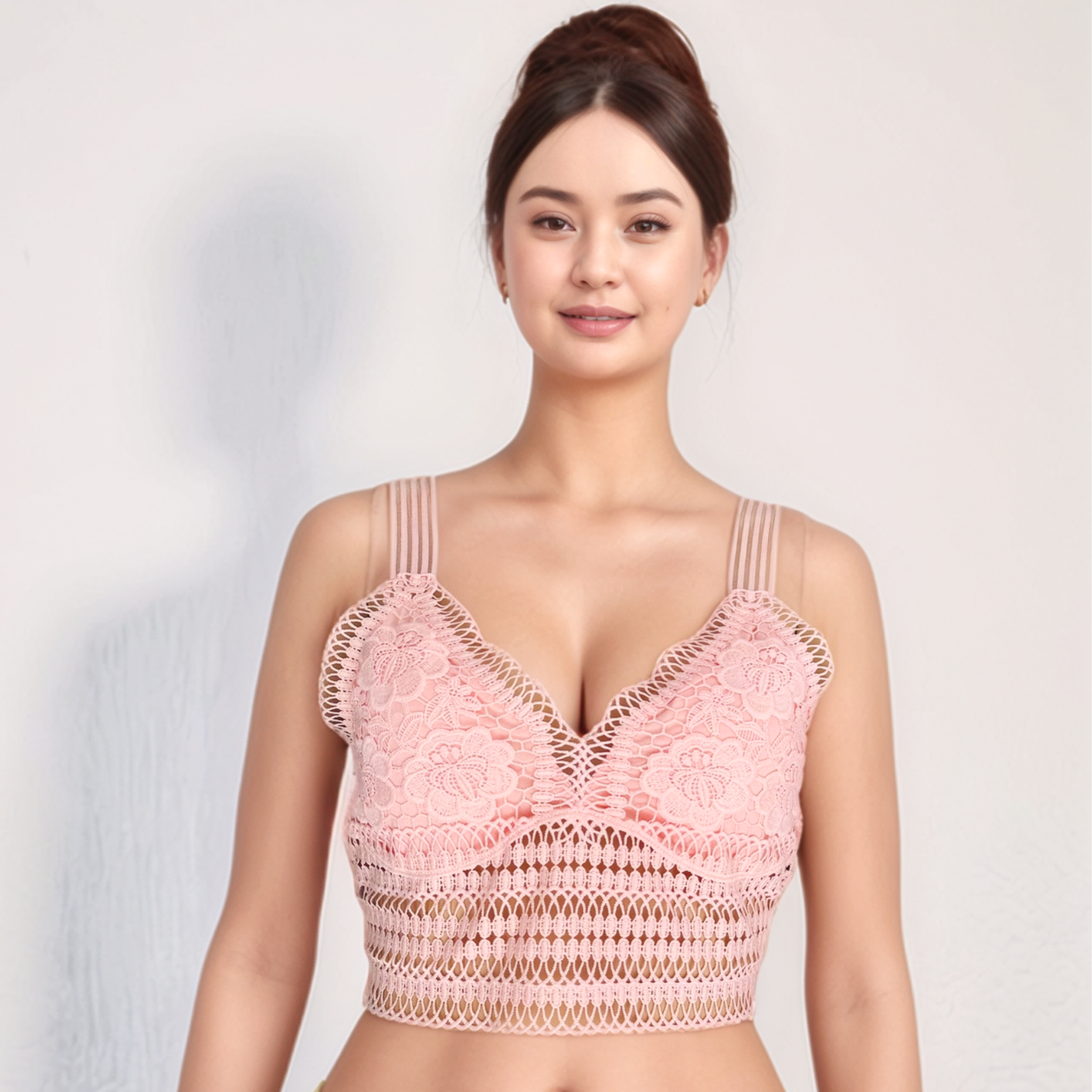 Sexy Lace Bra for Women Free Sizing Pink 90% Polyester 10% Spandex Free Size