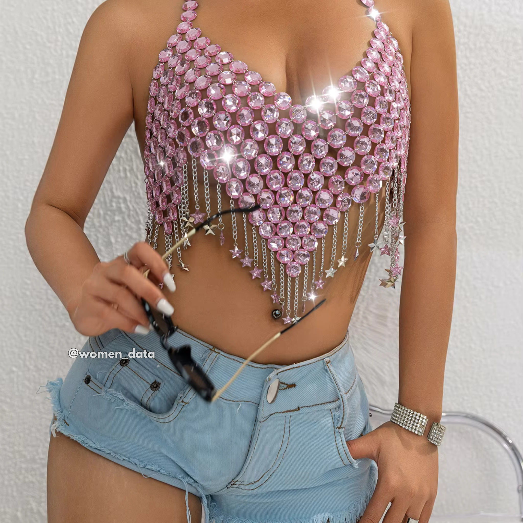 Pink Crystal Fringe Bralette