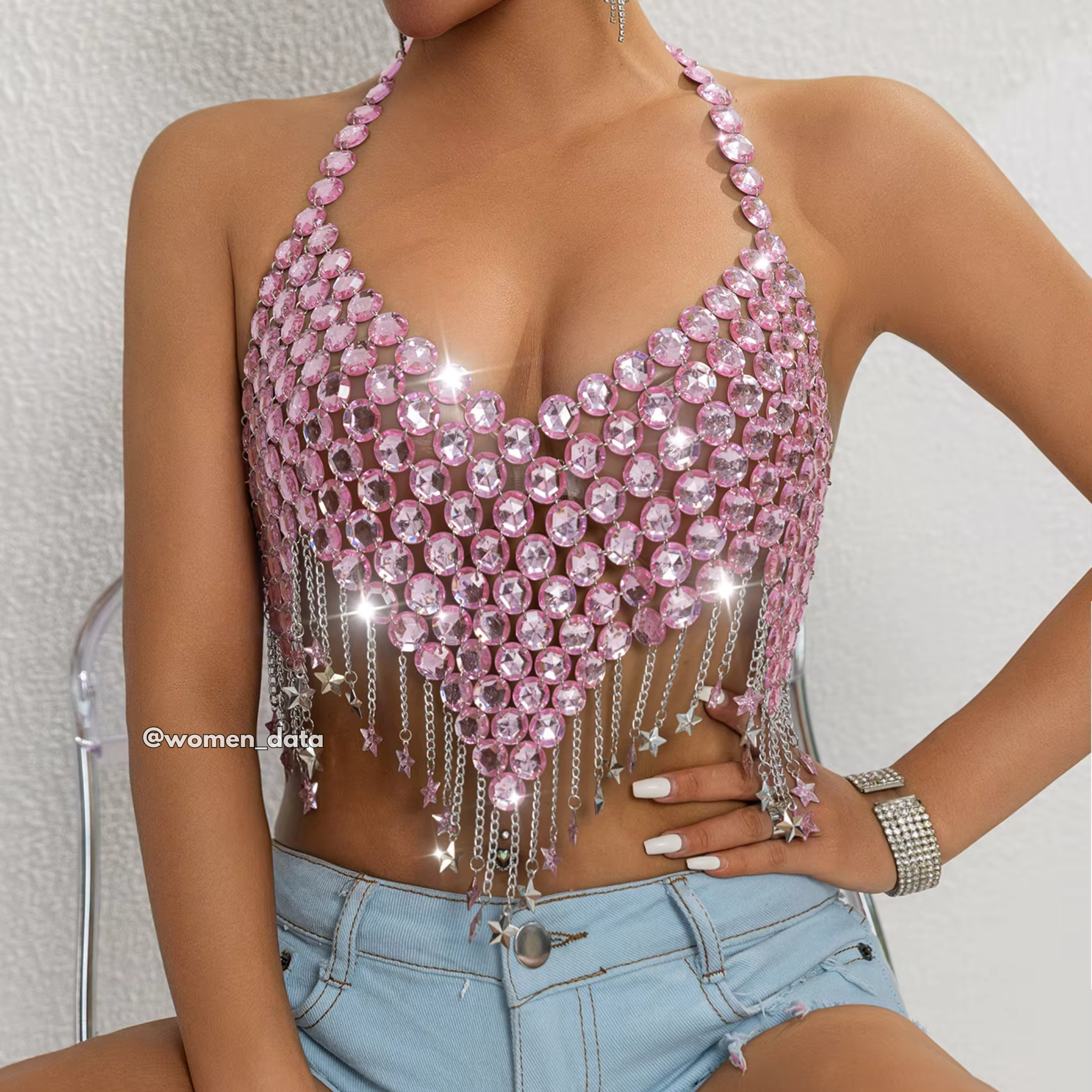 Pink Crystal Fringe Bralette