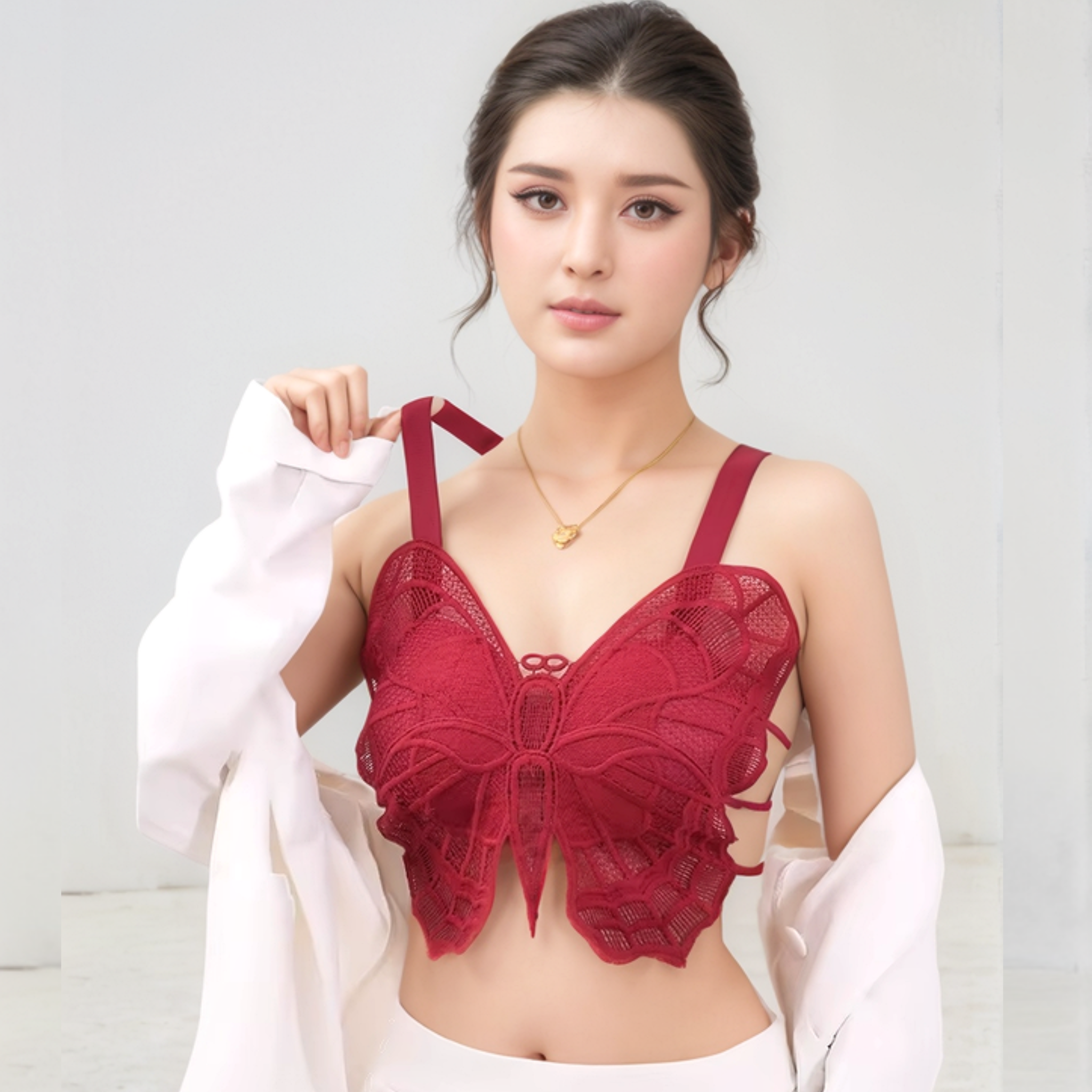 Lace Back with Cross Shoulder Straps Fancy Bralette