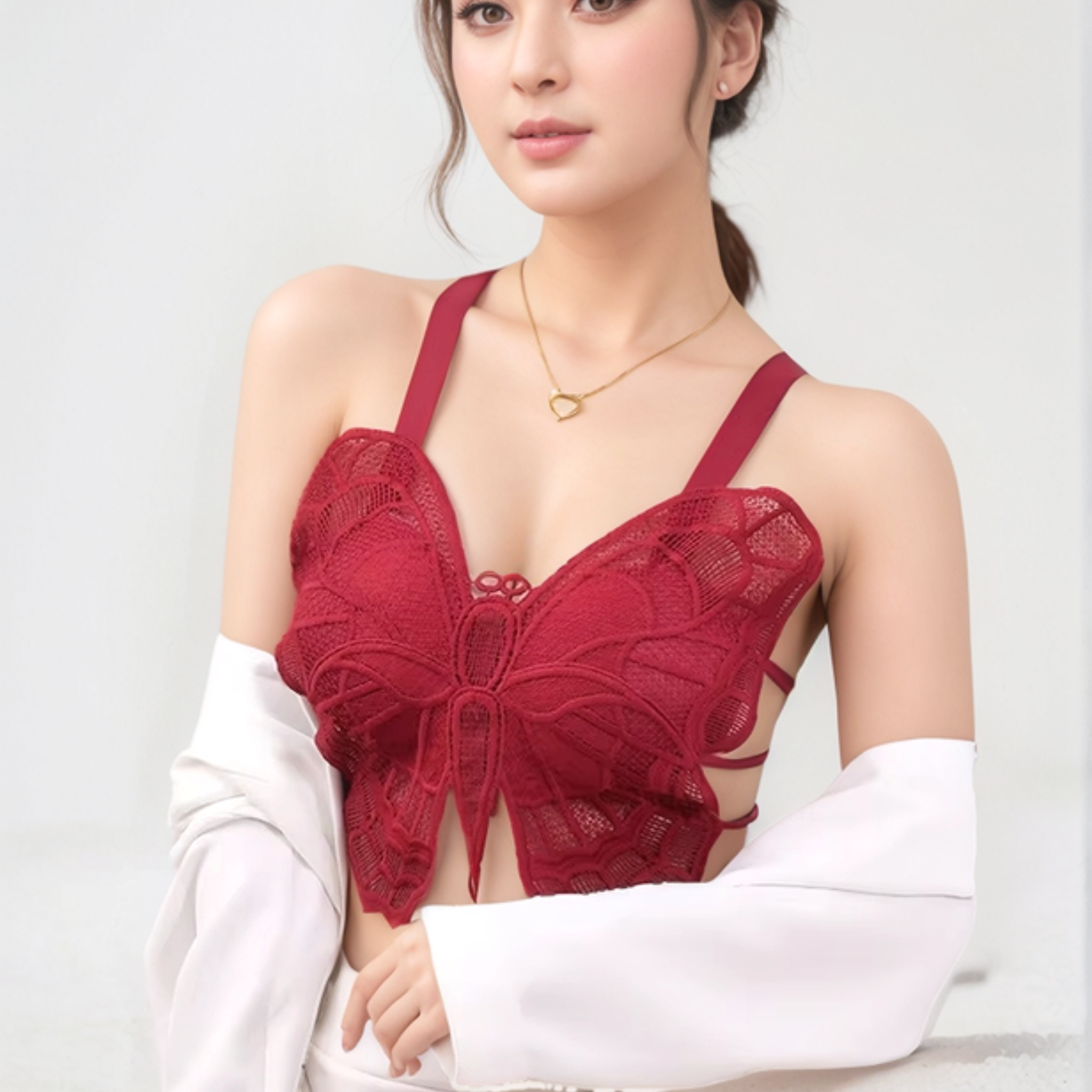 Lace Back with Cross Shoulder Straps Fancy Bralette