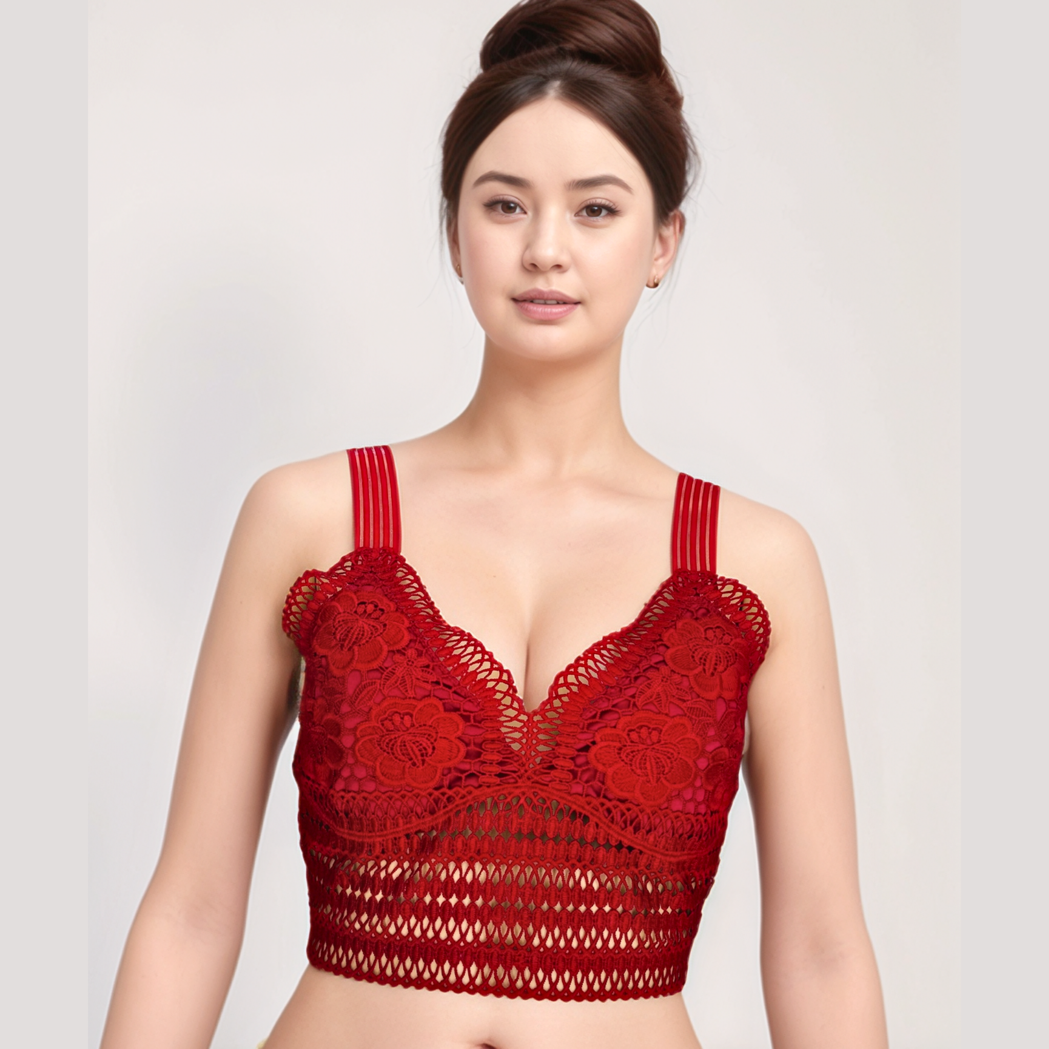 Sexy Lace Bra for Women Free Sizing Red 90% Polyester 10% Spandex Free Size