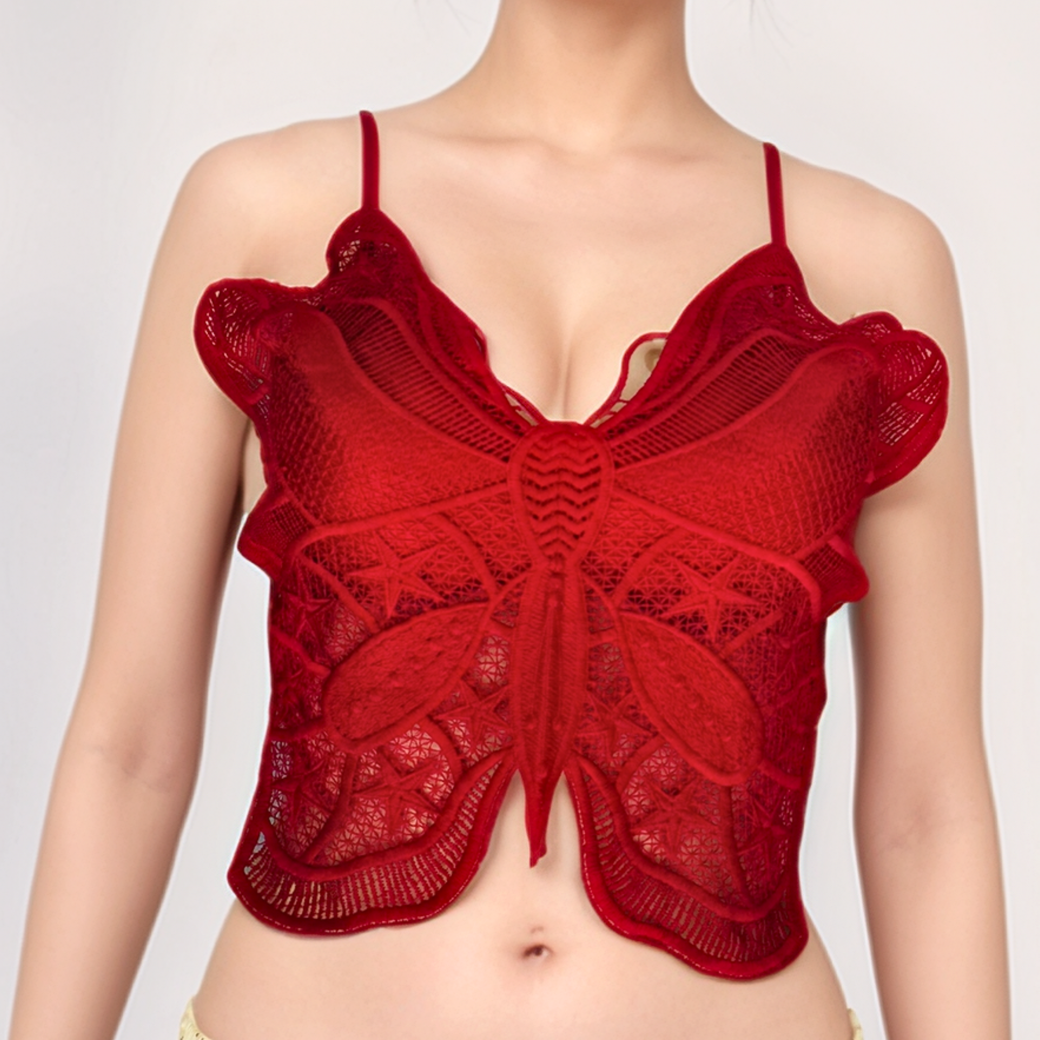 Sexy Cross Back Lace Crochet Embroidery Bra Tube Top for Women Red Free Size 90% Polyester 10% Spandex