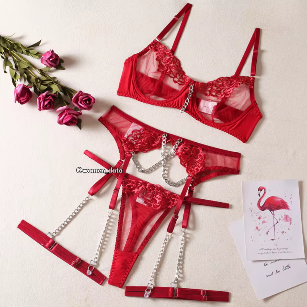 Red Lace Chain Lingerie Set