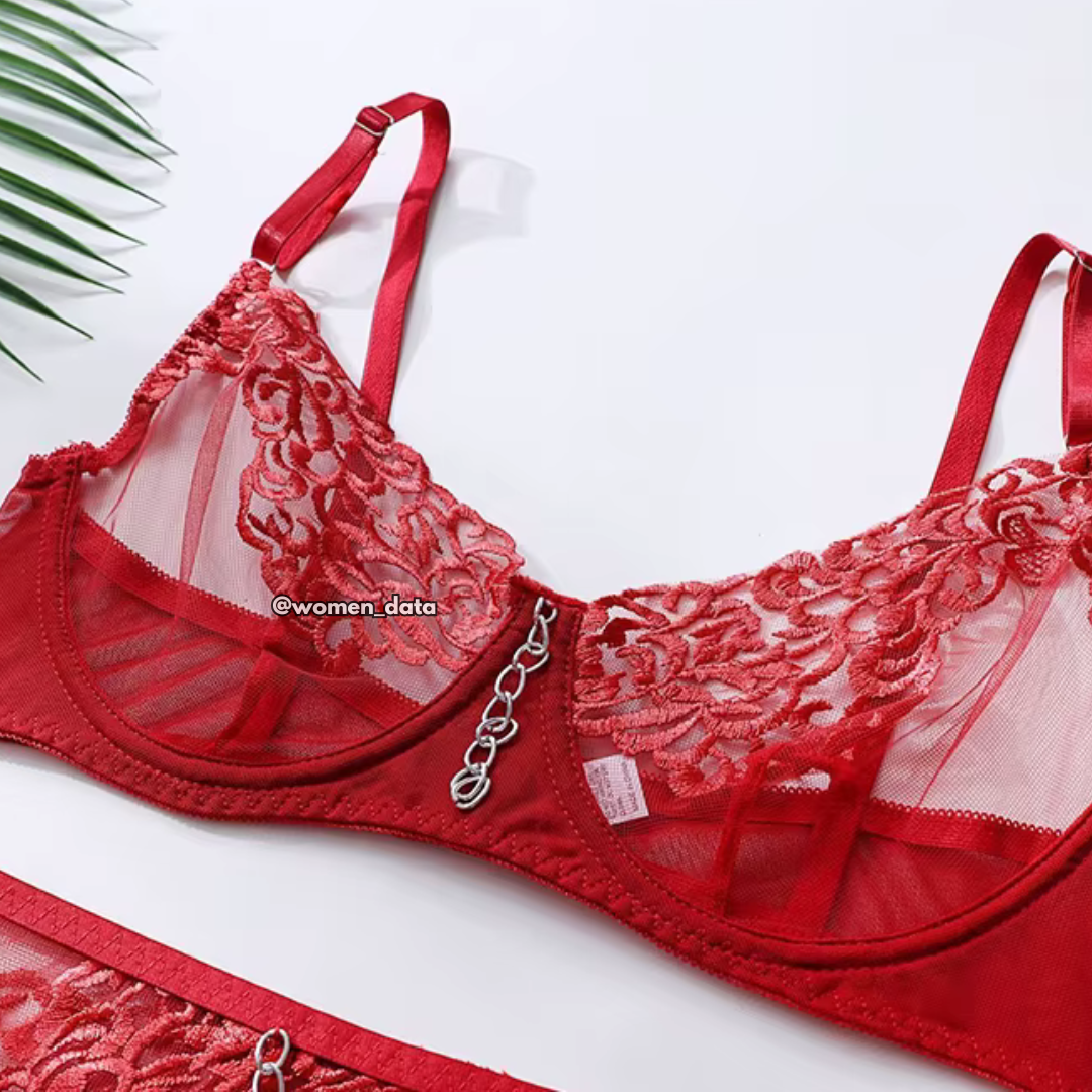 Red Lace Chain Lingerie Set