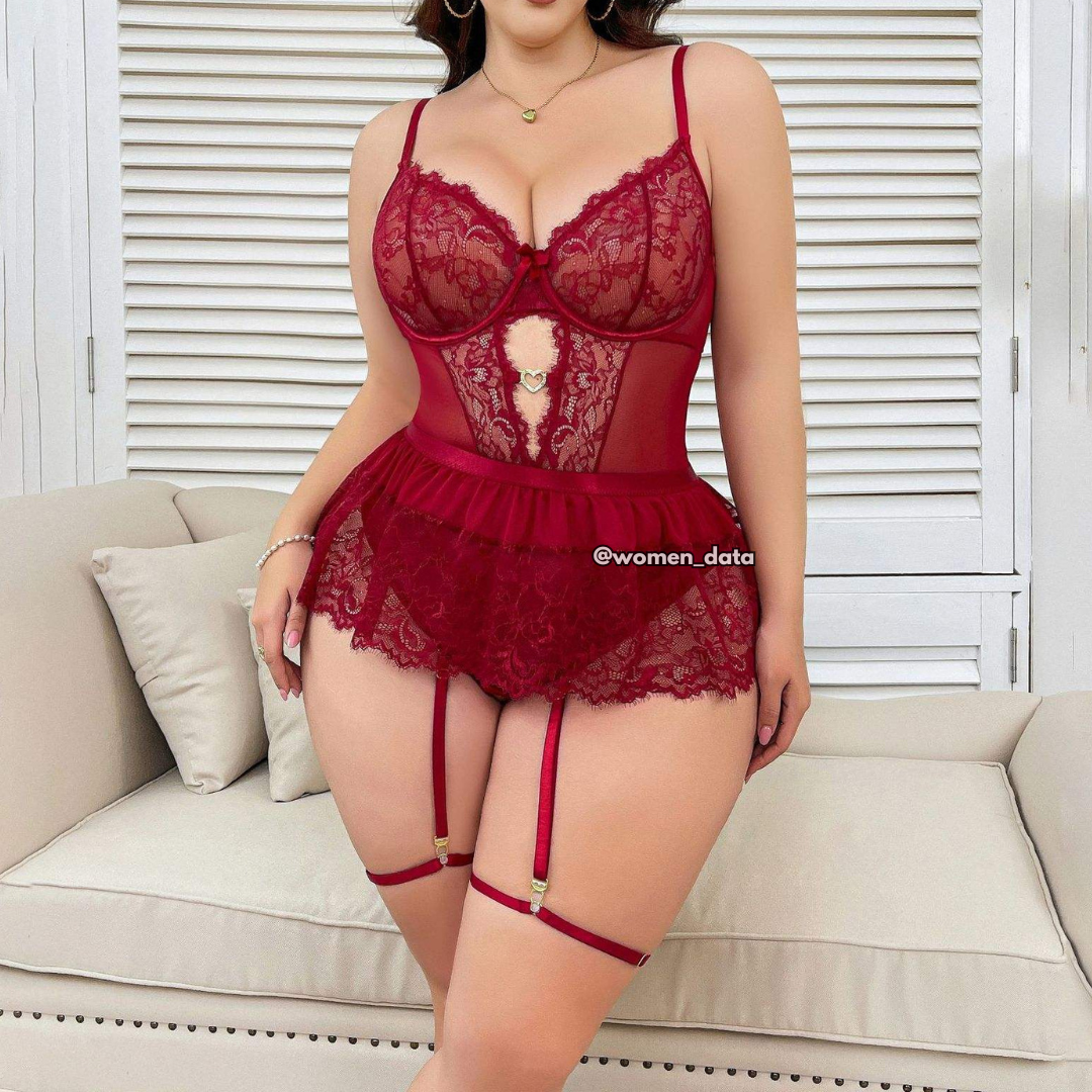 Red Lace Plus Size Bodysuit Lingerie
