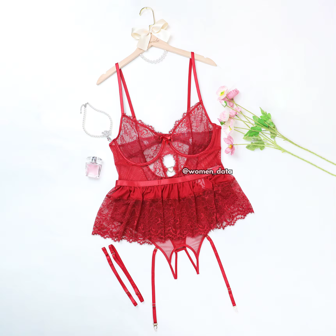 Red Lace Plus Size Bodysuit Lingerie