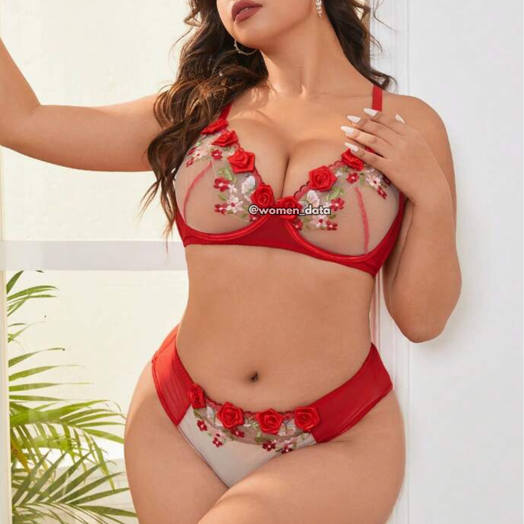 Red Floral Embroidered