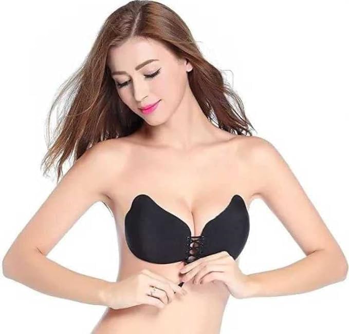 Nylon Padded Non-Wired Reusable Backless Strapless Push up Self Adhesive Sticky Bra